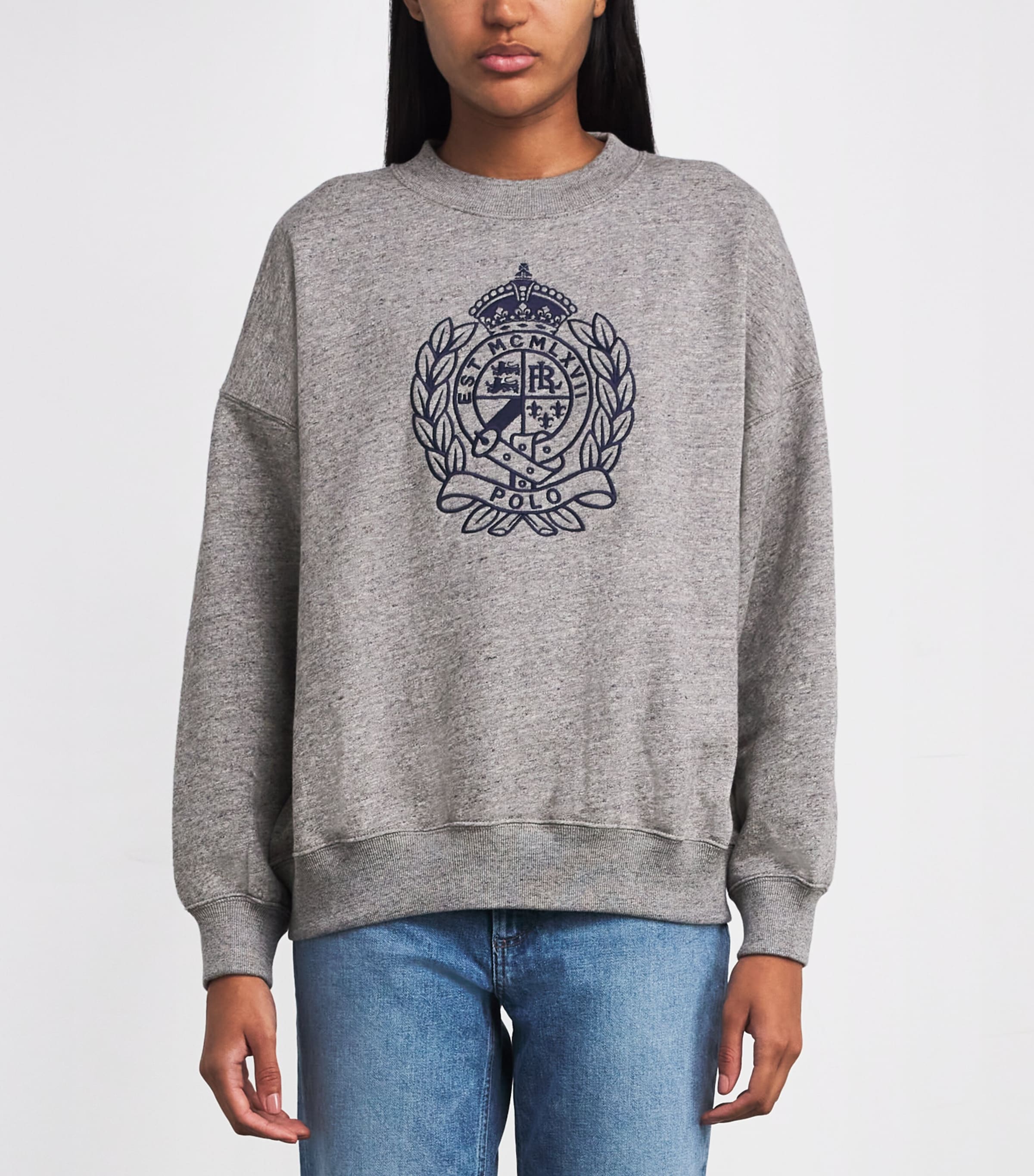 Polo Ralph Lauren Grey Fleece Crest-Embroidered Sweatshirt