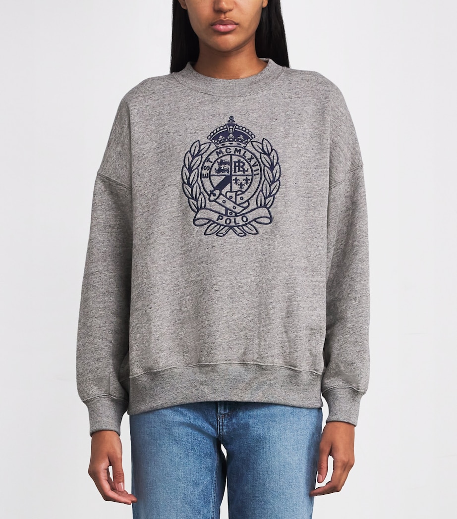 Fleece Crest-Embroidered Sweatshirt DARK VINTAGE HEATHER Image 3