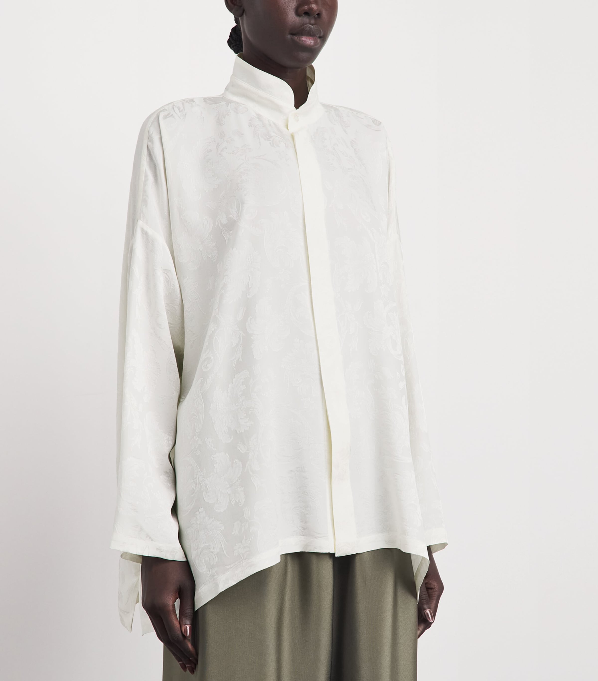 Eskandar Womens Silk Double-Stand Collar Shirt Ivory Image 4