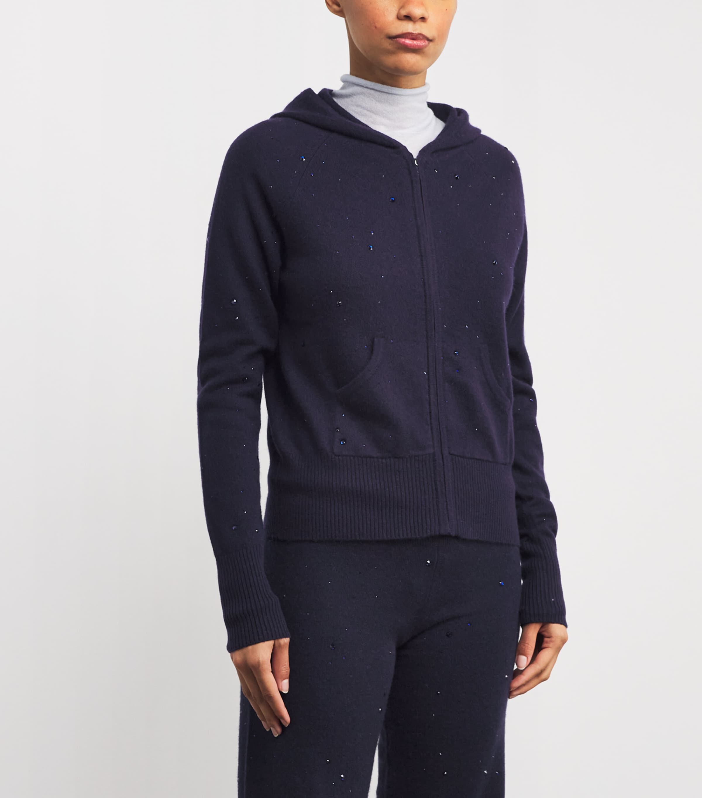 William Sharp Womens Cashmere Crystal-Embellished Hoodie Midnight/dark I Image 3
