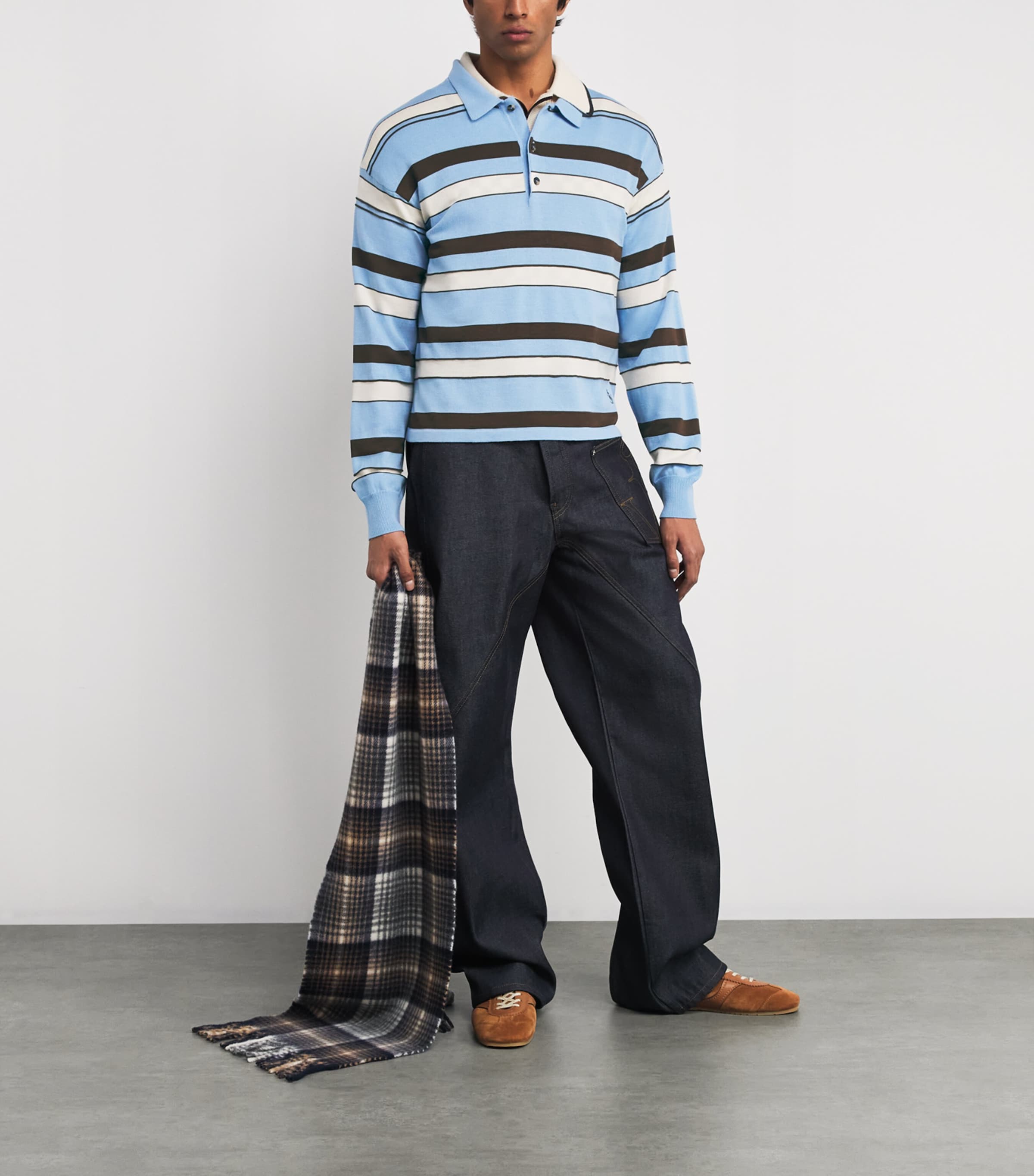 Cotton Rugby Stripe Polo Sweater MISTY BLUE 829 Image 2