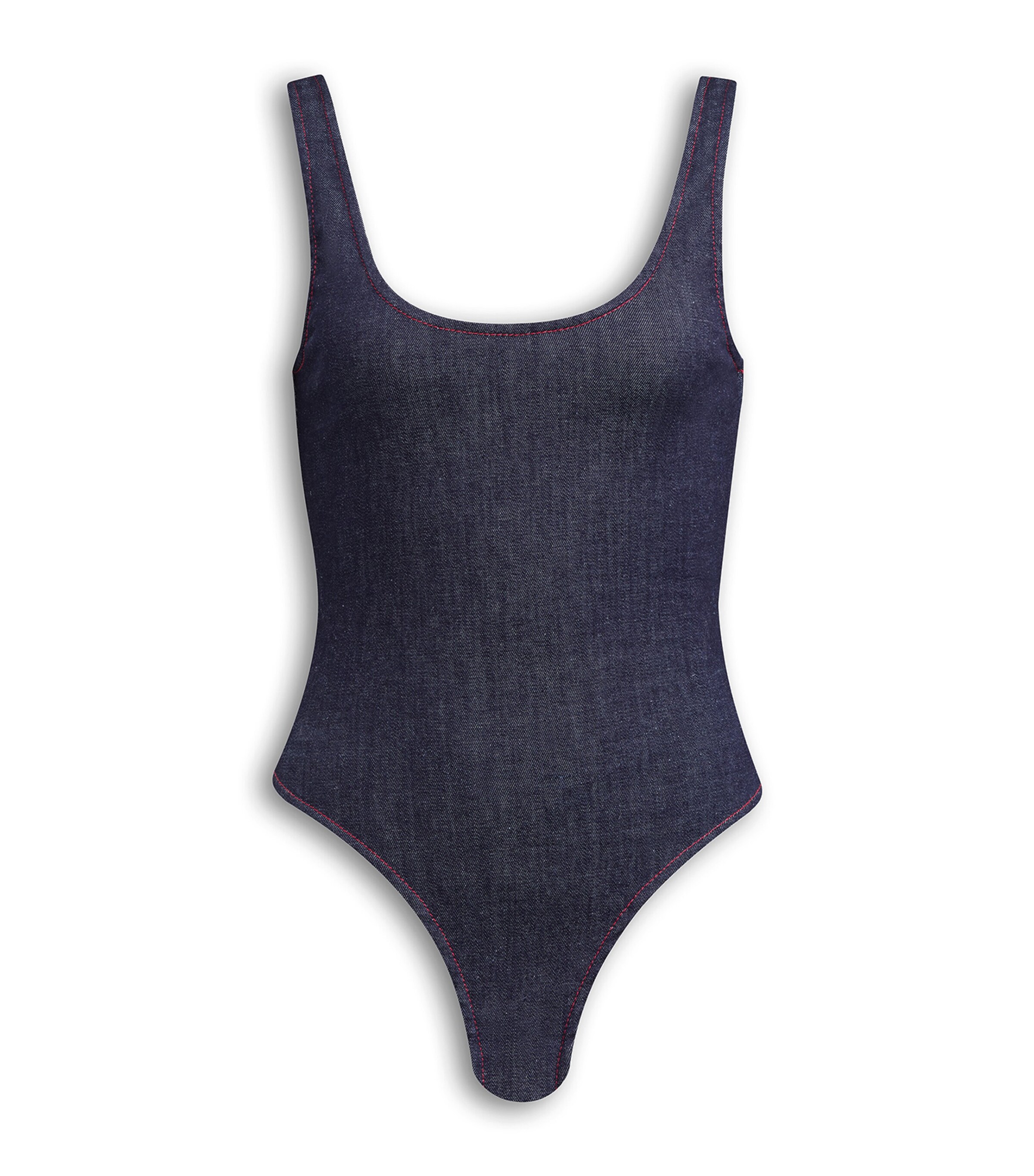 Shop Alaïa Denim Sleeveless Bodysuit In Blue