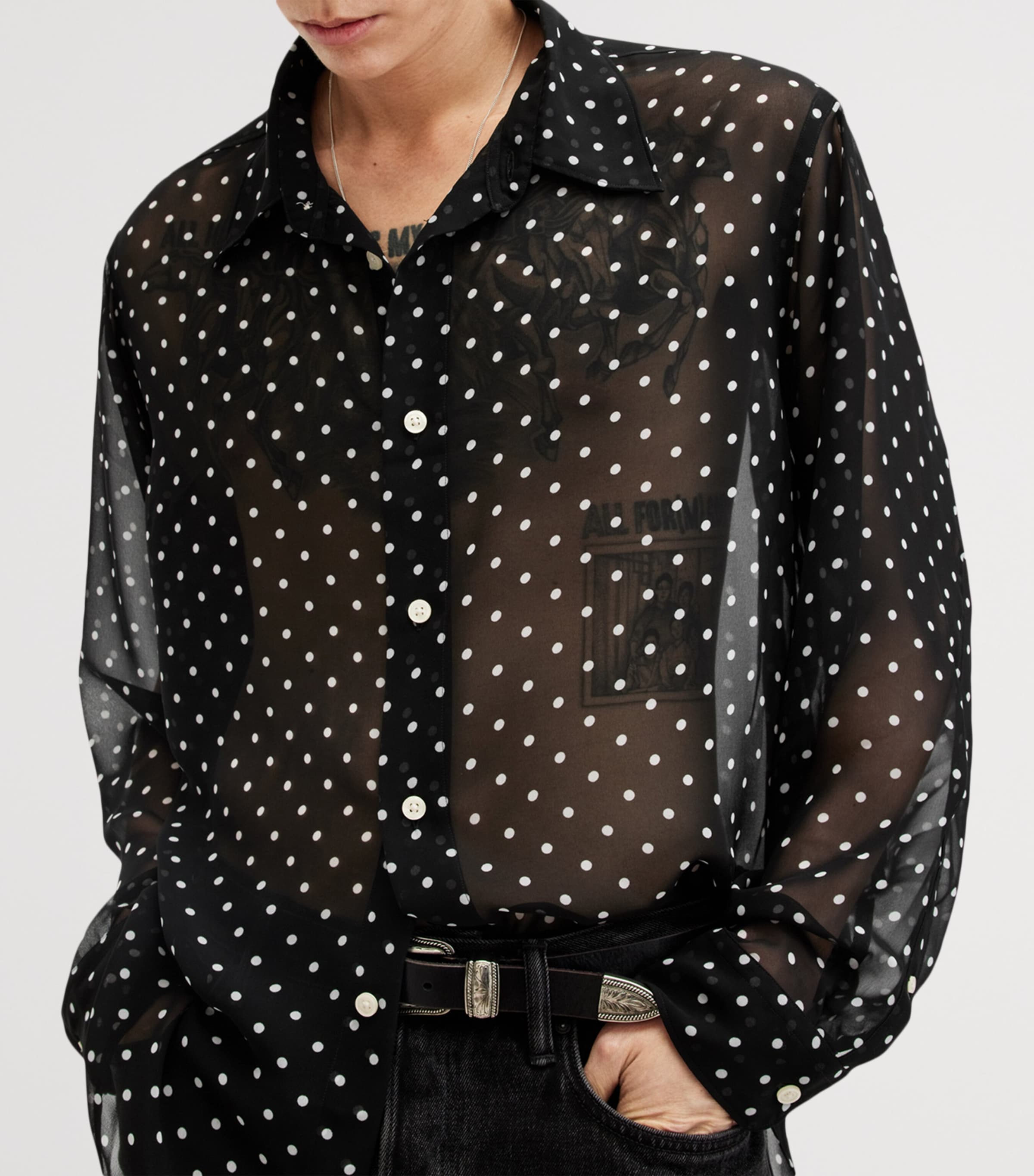Sheer Polka Dot Sangha Shirt BLACK Image 5