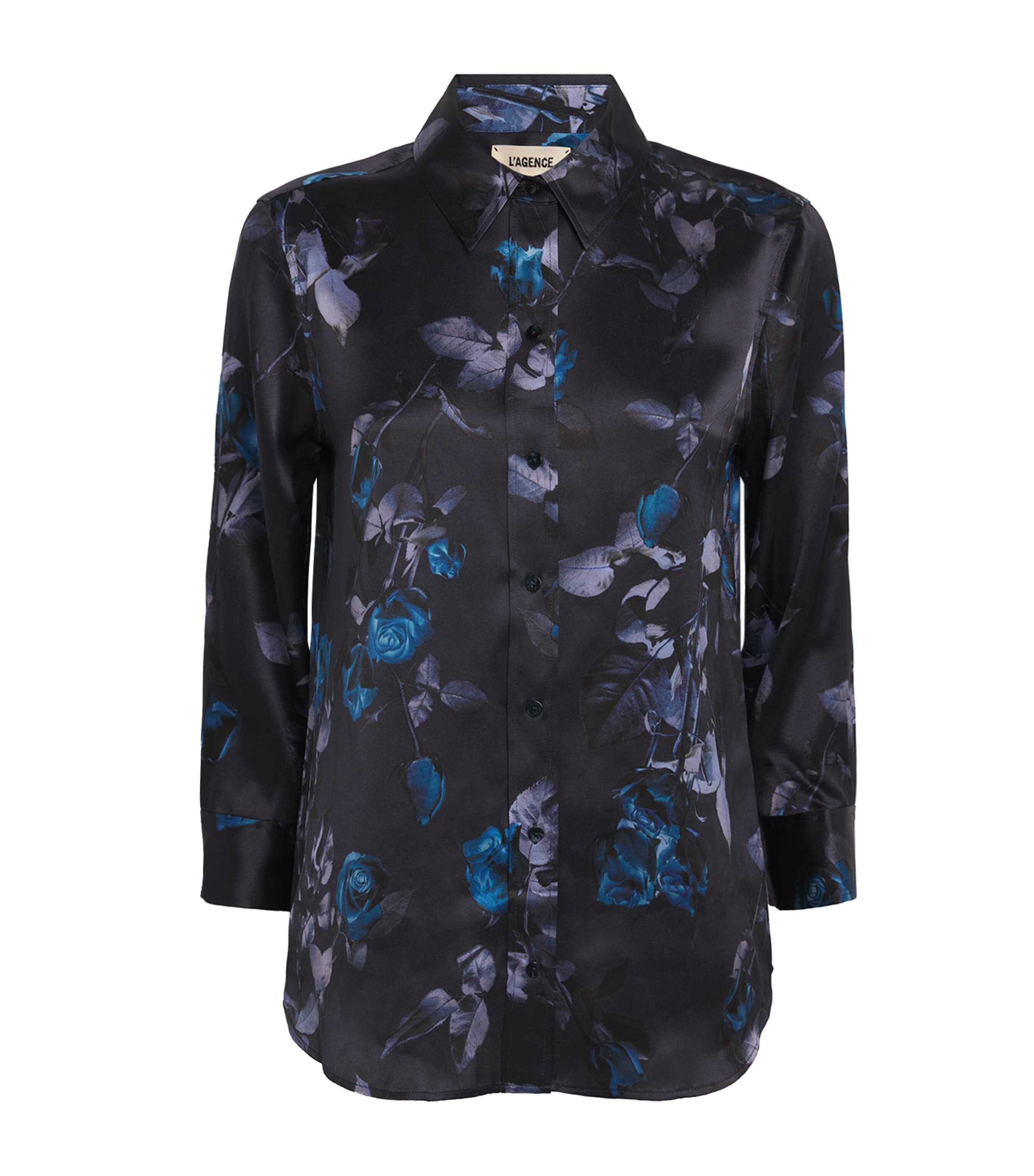 Silk Cropped-Sleeve Dani Blouse MIDNGHT MLTI MN FLRL Image 1