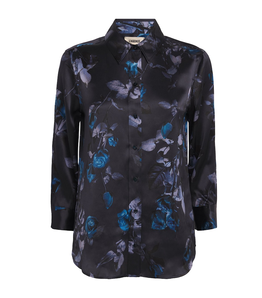 Silk Cropped-Sleeve Dani Blouse MIDNGHT MLTI MN FLRL Image 1