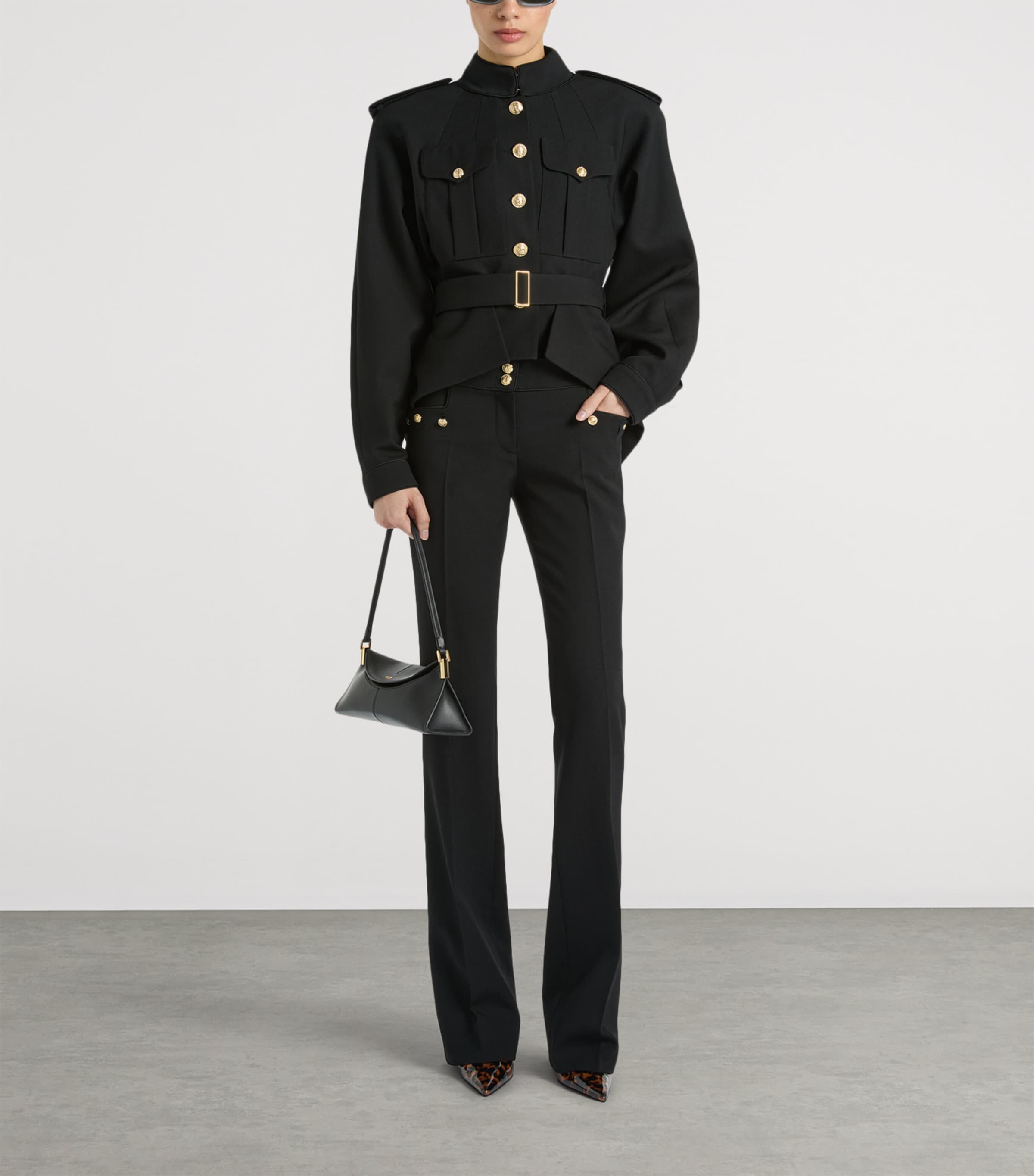 Balmain Womens Virgin Wool Belted Jacket Noir Image 2