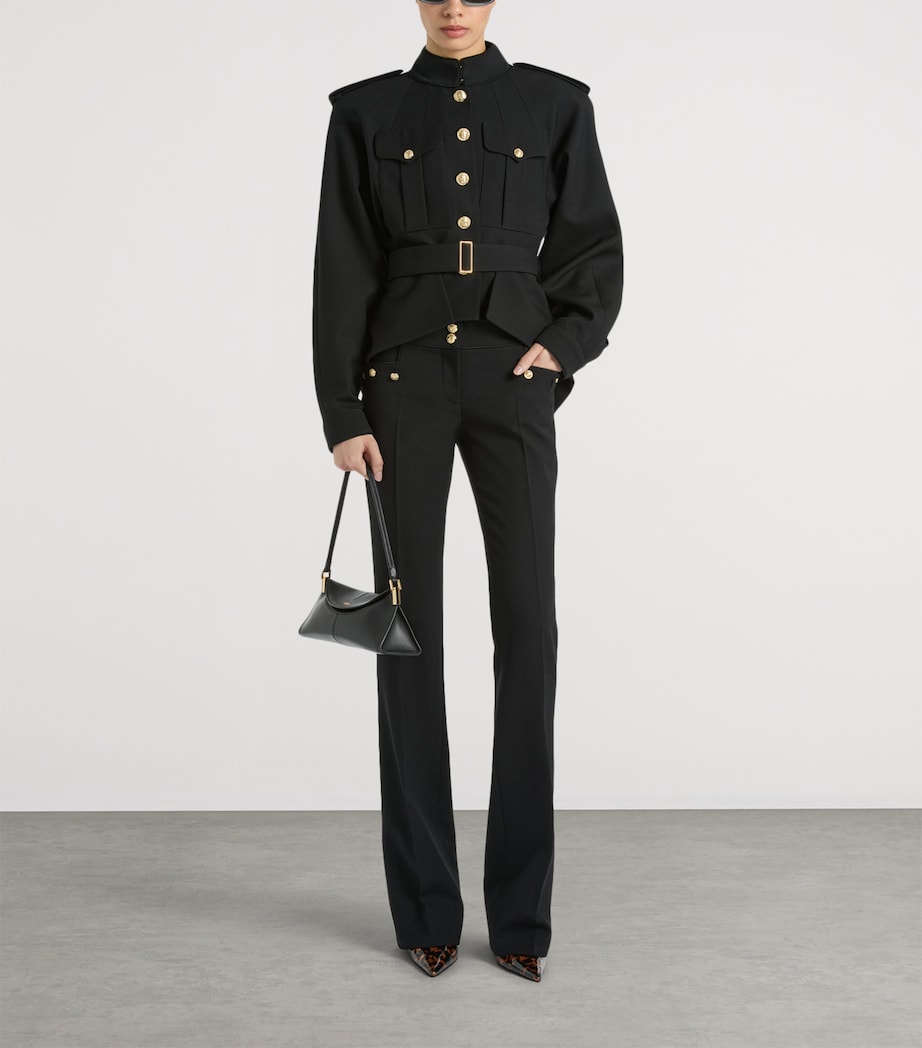 Balmain Womens Virgin Wool Belted Jacket Noir Image 2