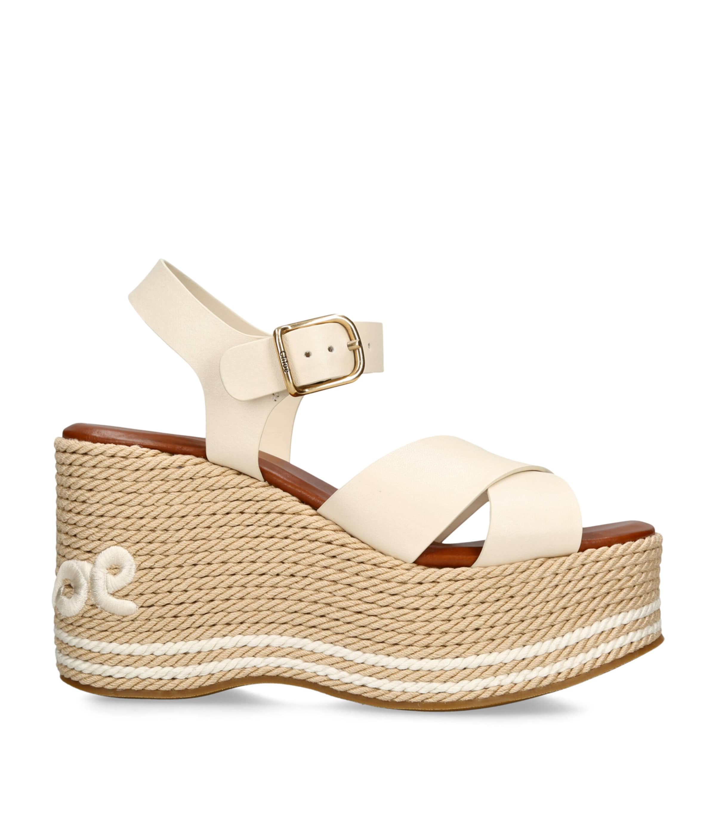 Chloé Leather Sand Wedge Espadrilles 105 White/comb Image 1