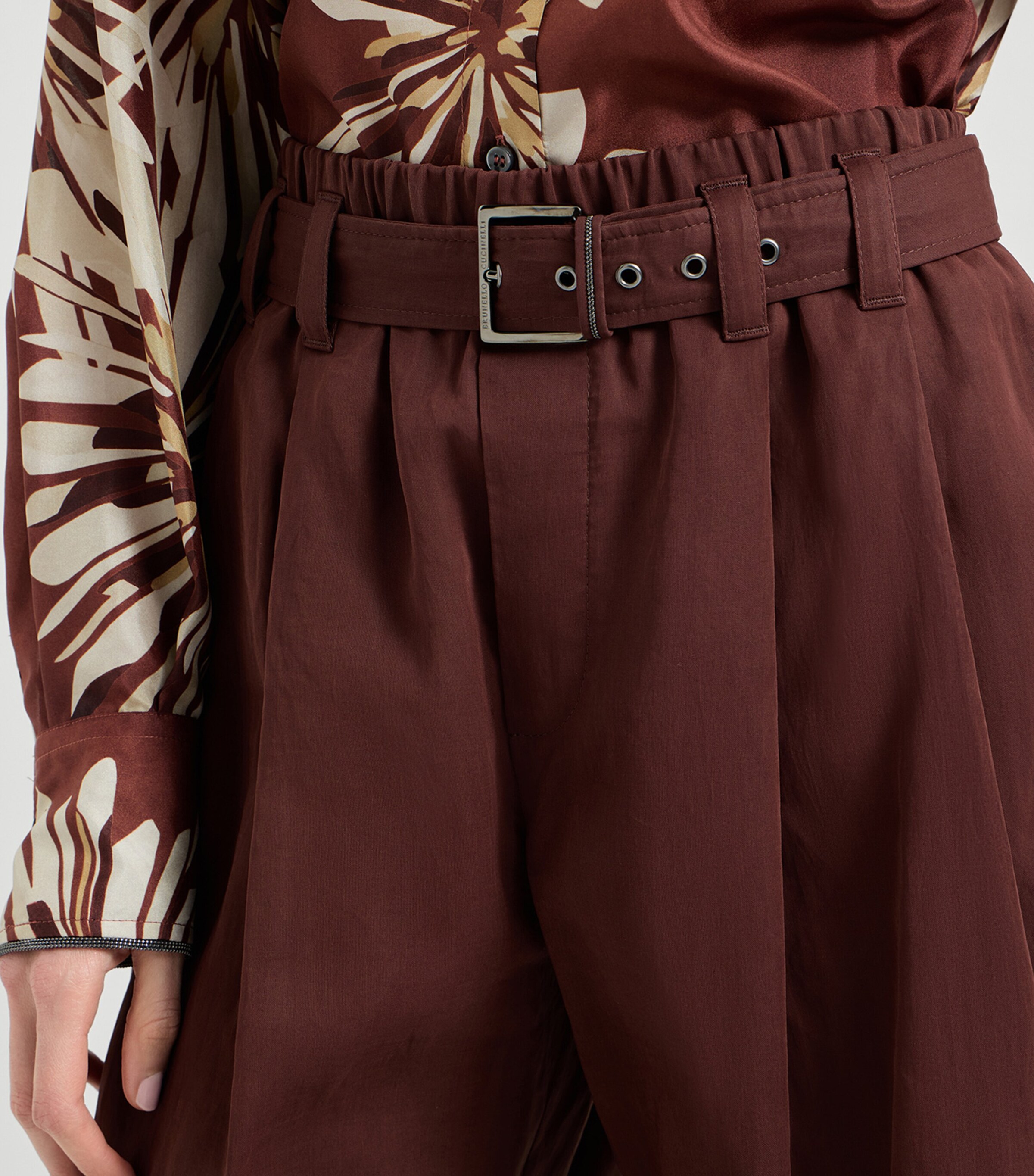 Brunello Cucinelli Womens Cotton Organza Belted Trousers Image 6