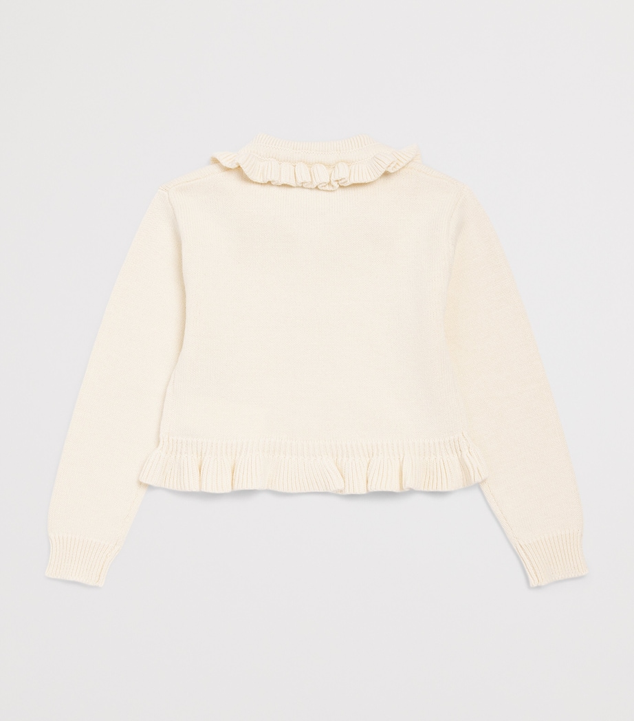 Monnalisa Cotton-Wool Ruffle Cardigan (2-12 Years) Gardenia Image 2