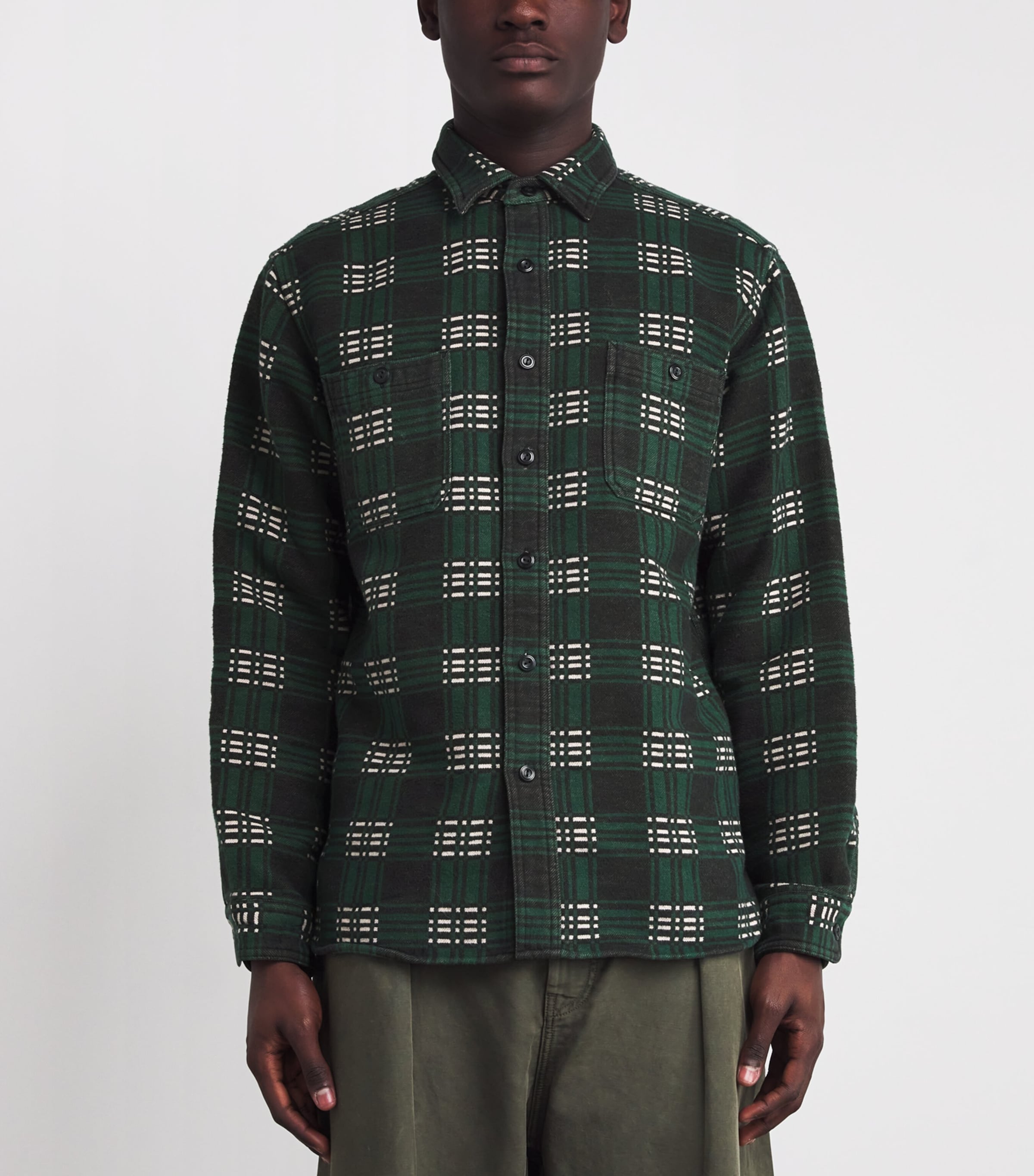 Cotton Check Flannel Overshirt GREEN Image 3