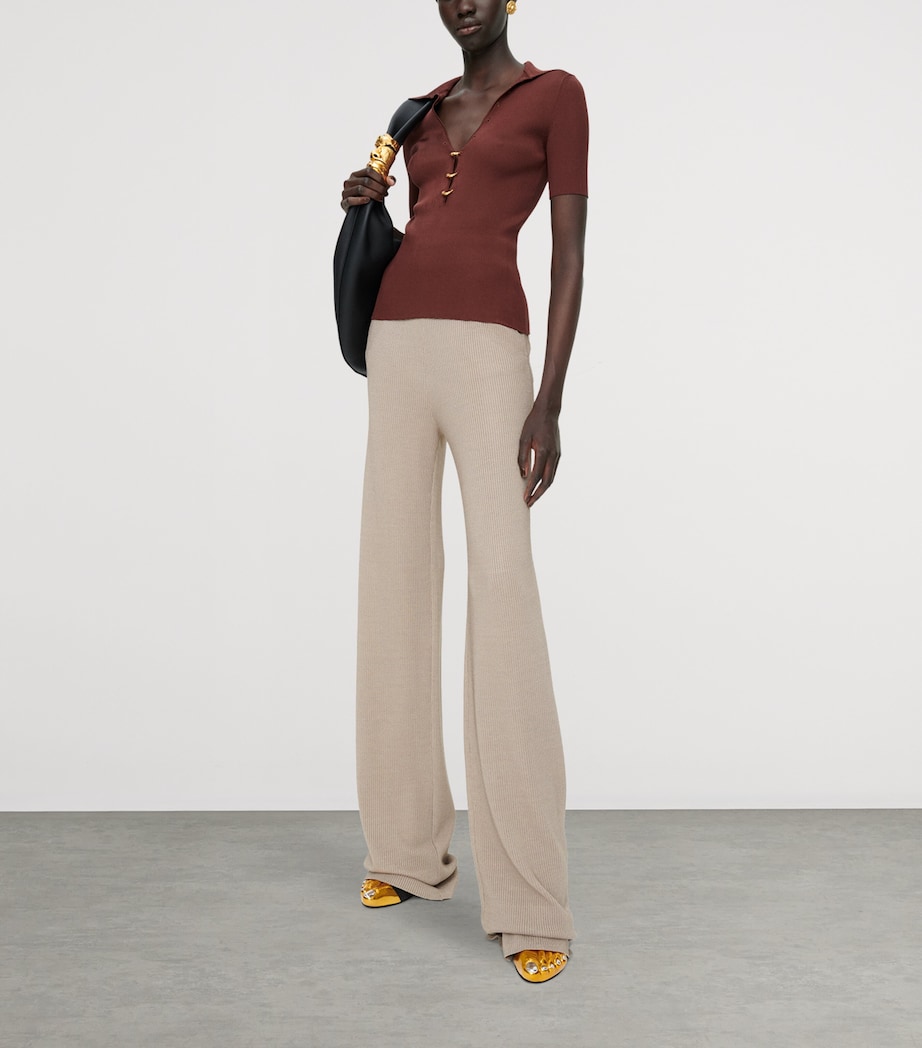 Schiaparelli Womens Silk Pierced Polo Shirt Brown Image 2
