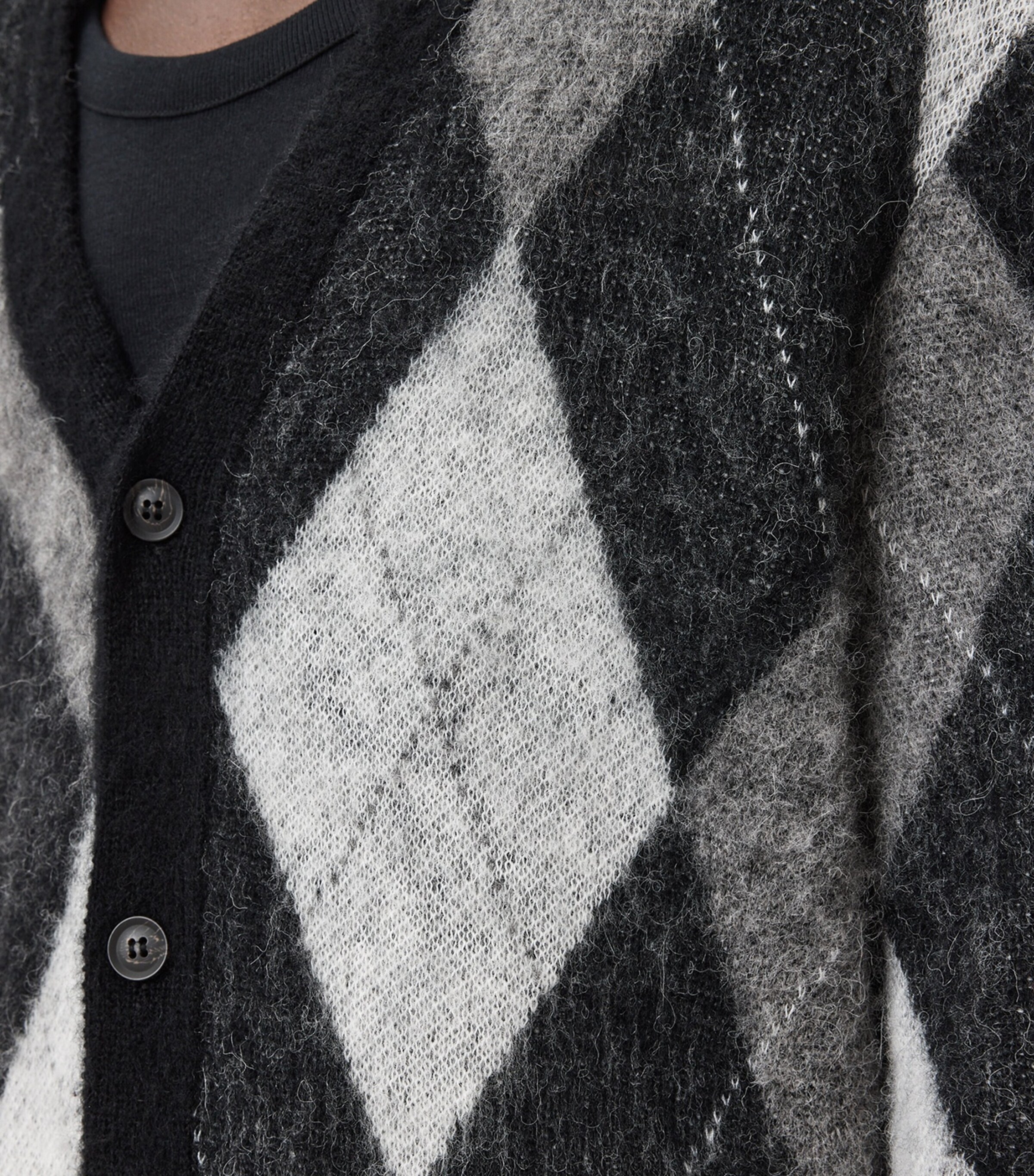 AllSaints Mens Jacquard Bower Cardigan Black/white Image 8