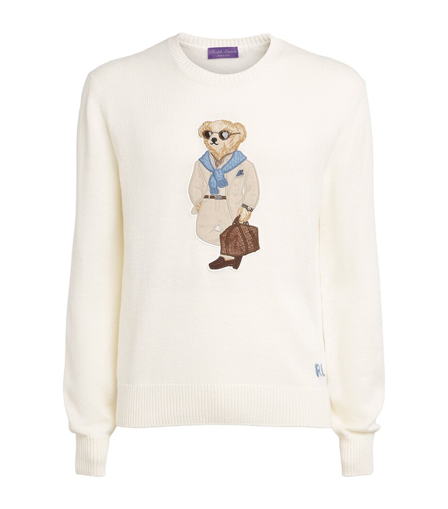 Ralph Lauren Purple Label Mens Silk-Linen Polo Bear Sweater Classic Cream Image 1