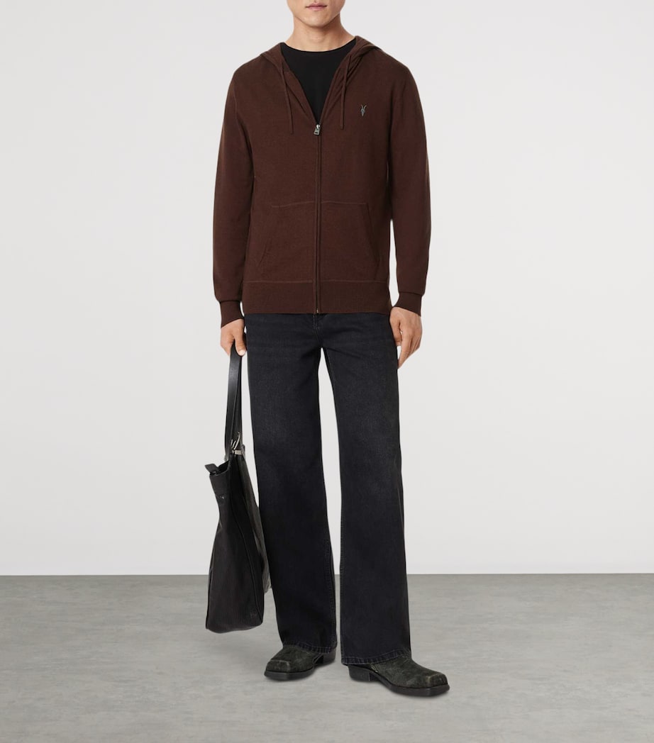 AllSaints Mens Merino Wool Mode Hoodie Hot Choc Brown Image 5