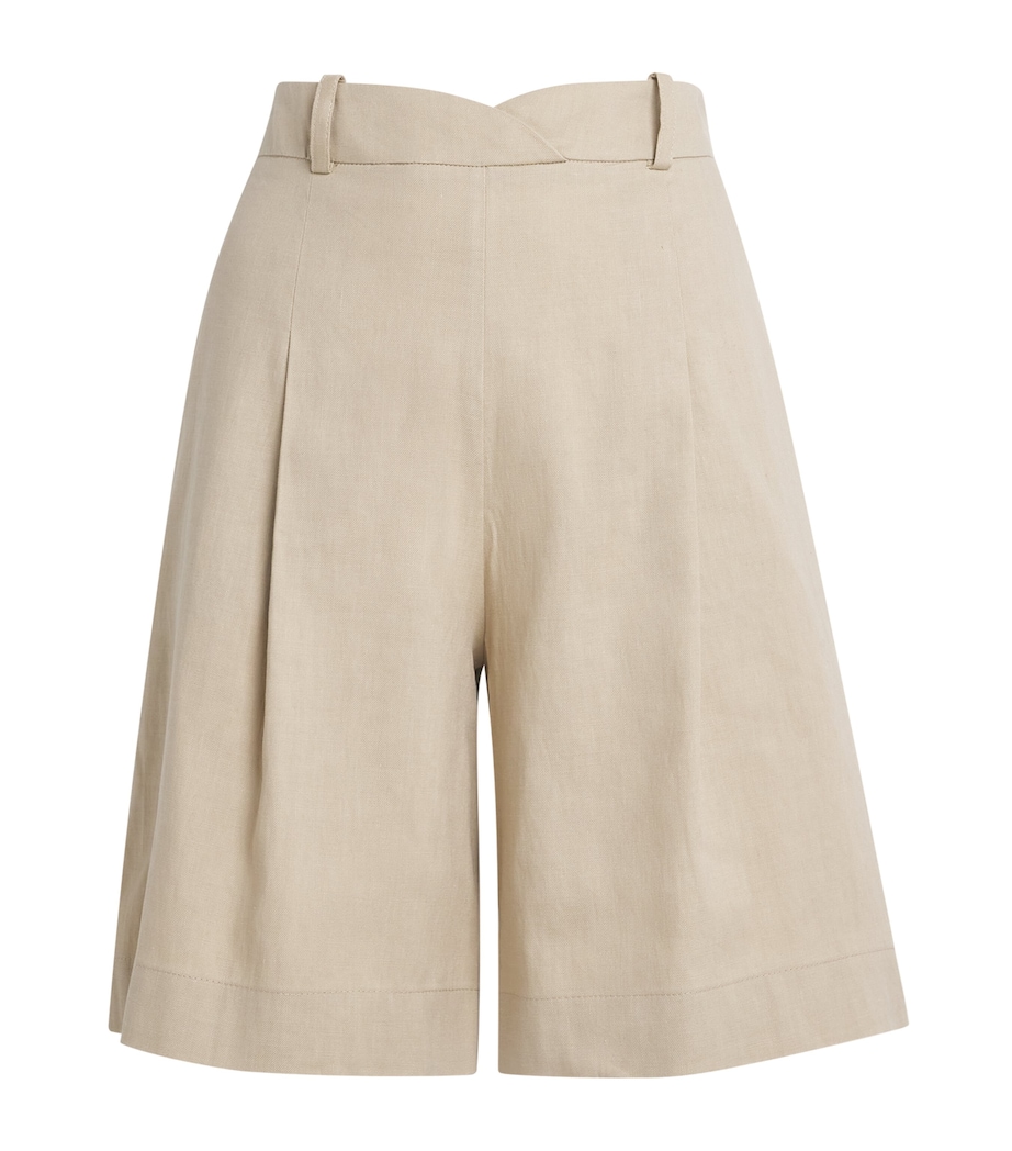 Claudie Pierlot Womens Linen-Blend Wide-Leg Bermuda Shorts Sand Image 1