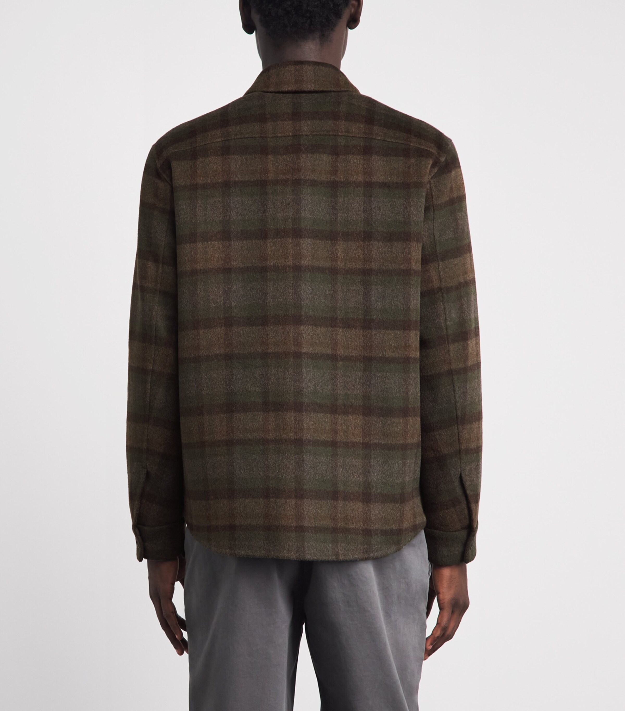 Vince Mens Wool-Blend Plaid Check Overshirt Night Leaf Combo Image 5
