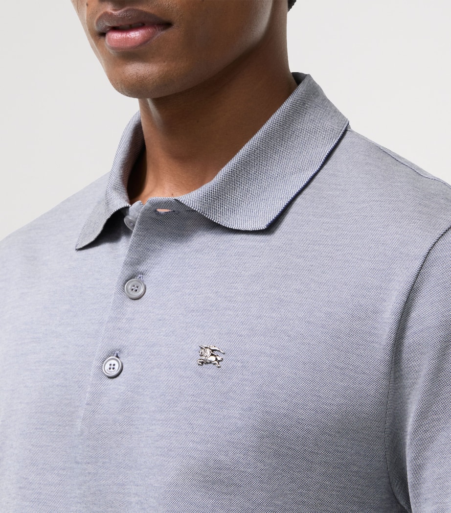 Burberry Mens Cotton Metallic EKD Polo Shirt Earl Grey Melange Image 3