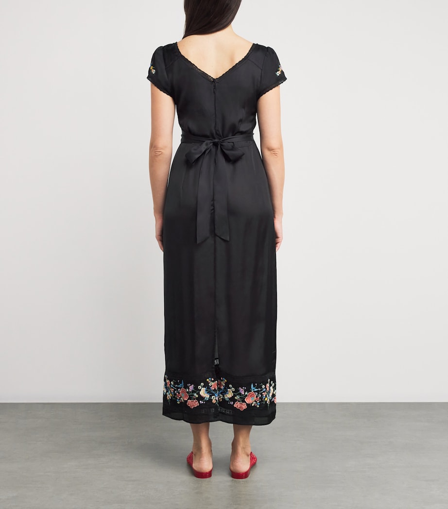 Satin Embroidered Carey Midi Dress ORCHARD EMBR BLACK Image 3