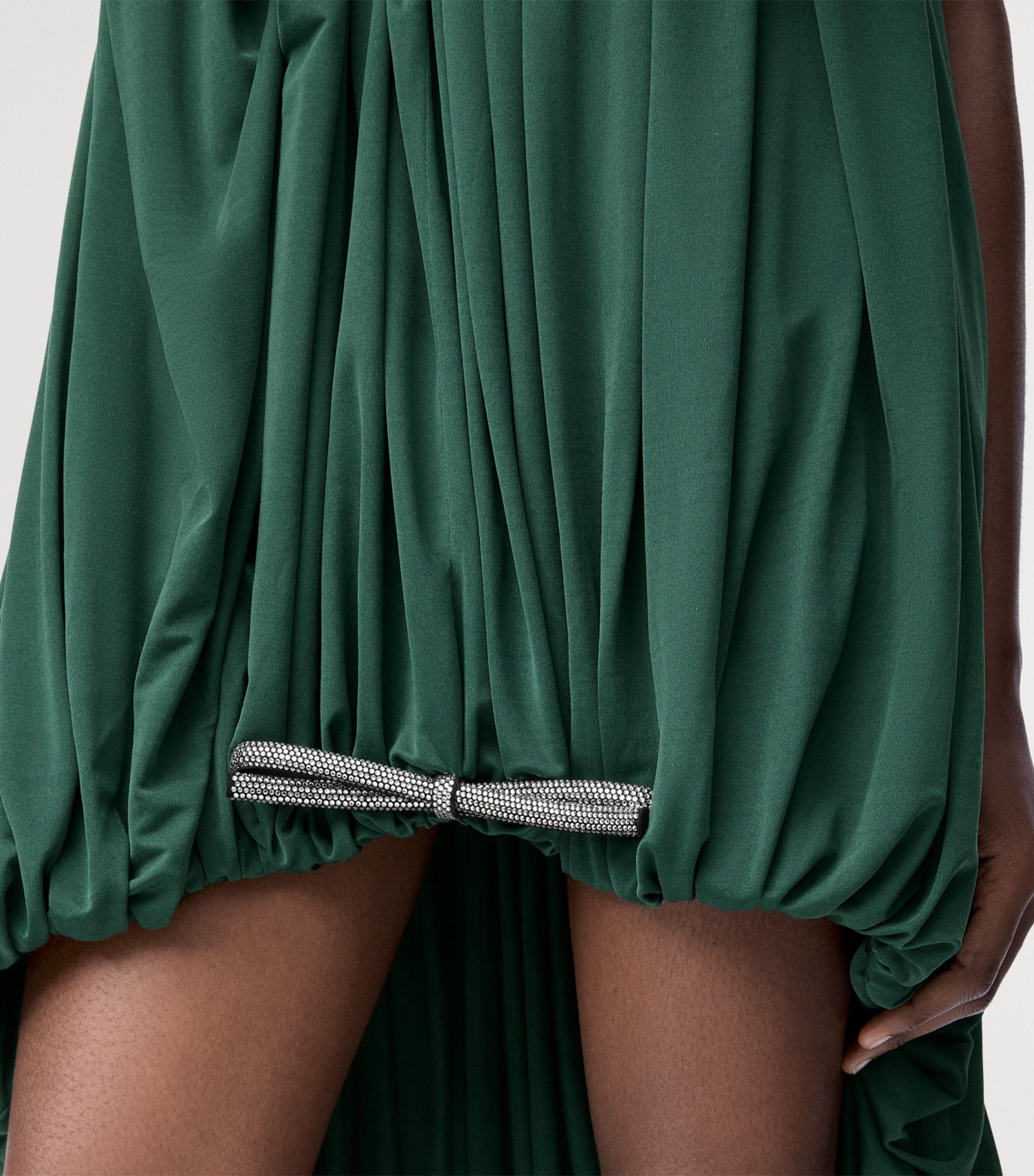 Silk High-Low Midi Dress GREEN Image 4