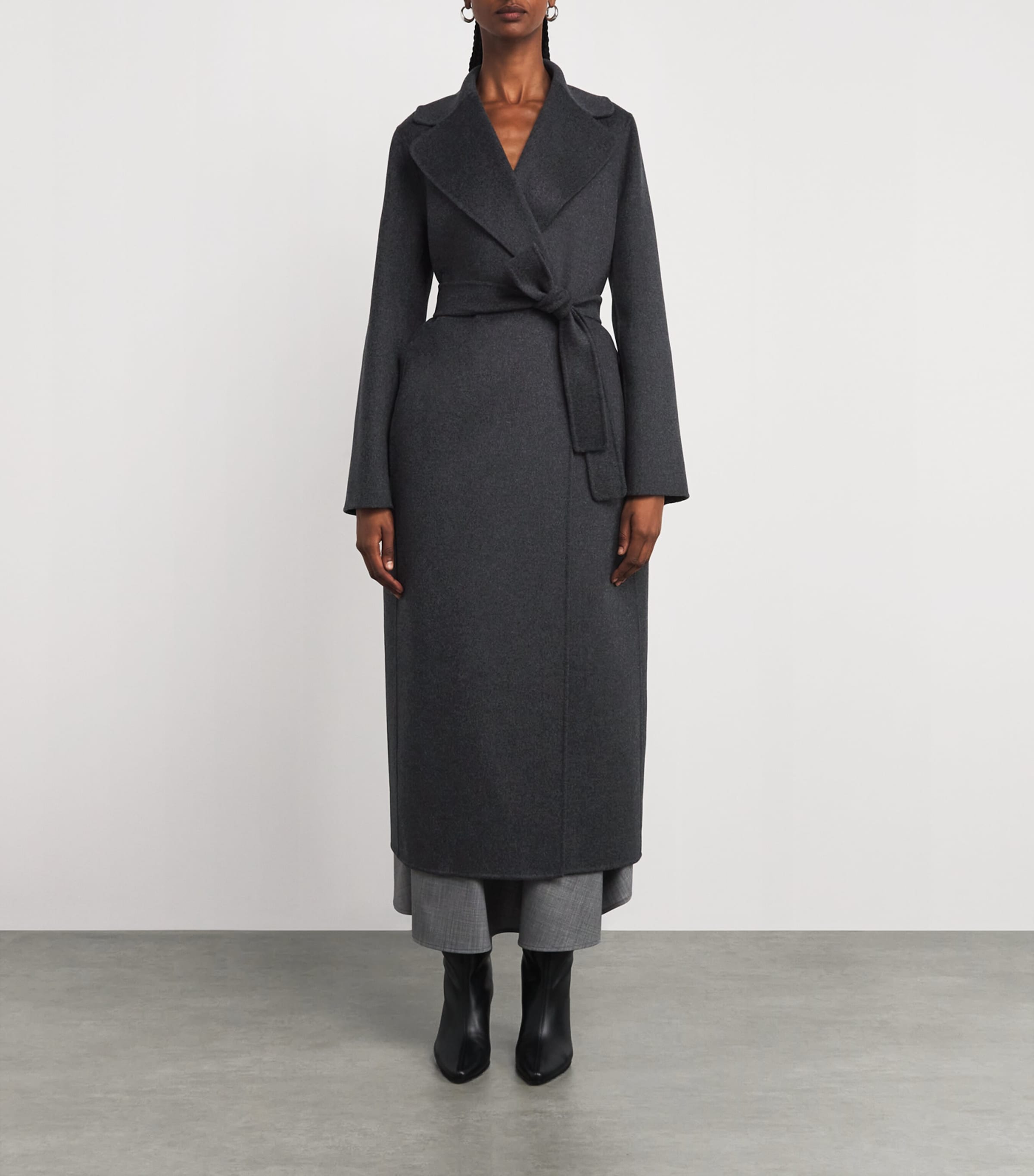Virgin Wool Wrap Coat DARK GREY Image 3