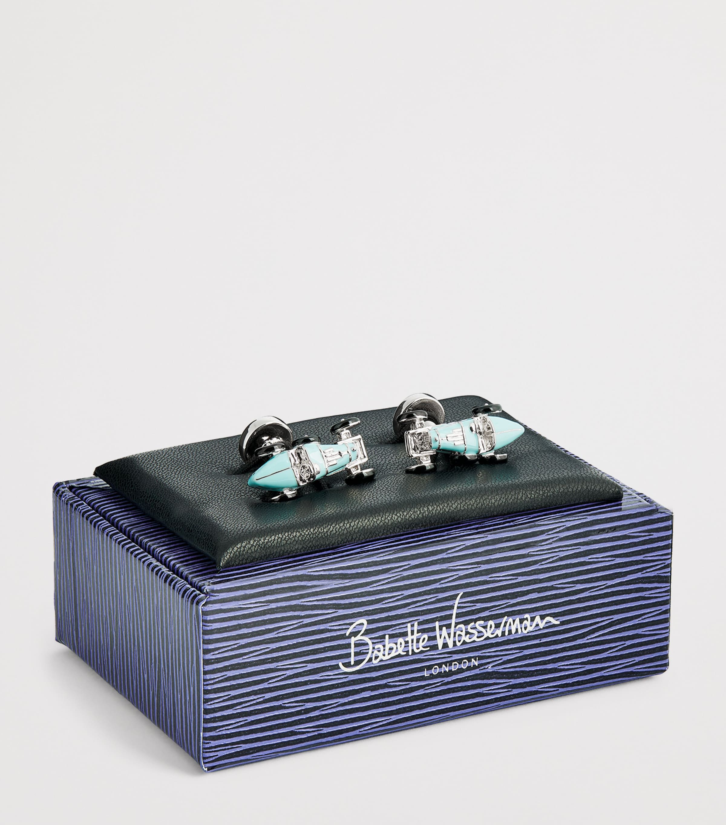 Rhodium-Plated Retro Bug Car Cufflinks LIGHT BLUE Image 3