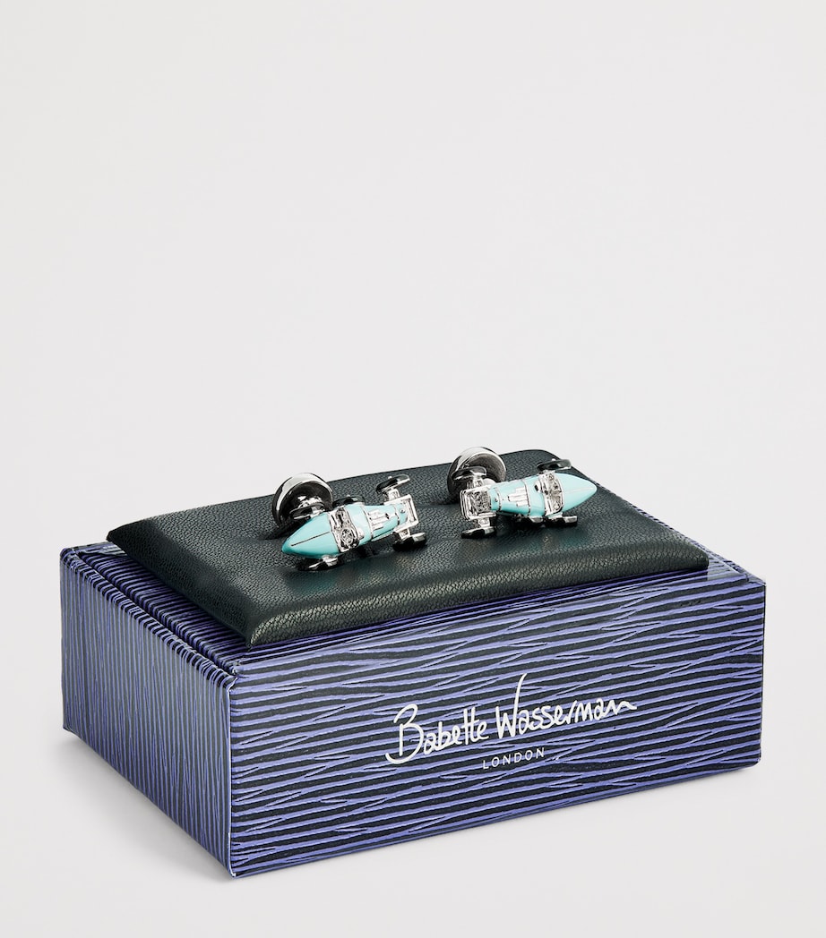 Rhodium-Plated Retro Bug Car Cufflinks LIGHT BLUE Image 3