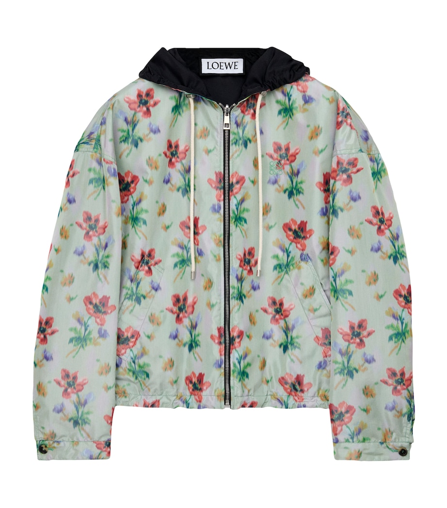 Silk Nylon Reversible Hooded Jacket GREEN/RED Image 1