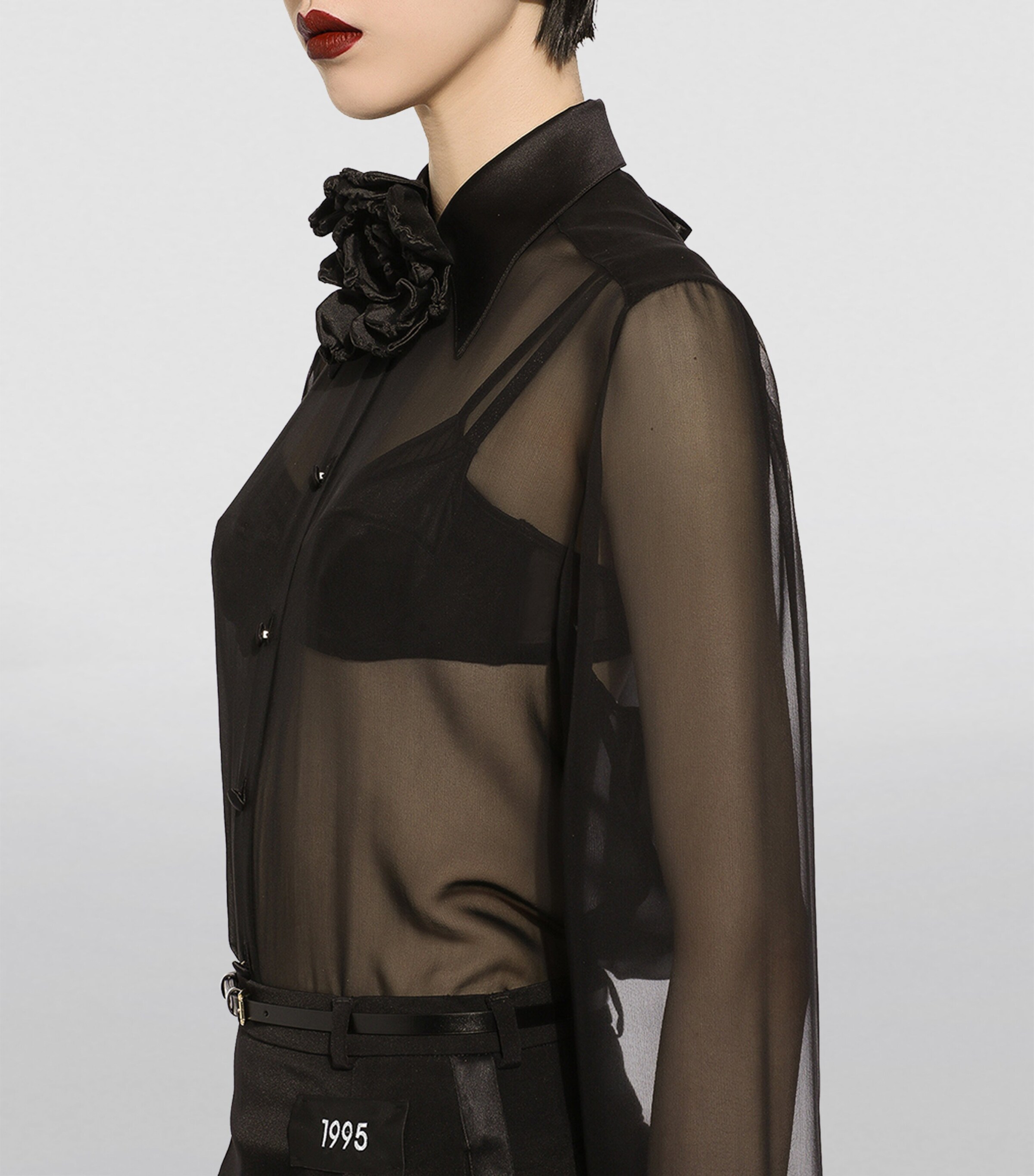 Lace Sheer Shirt N0000-BLACK Image 6