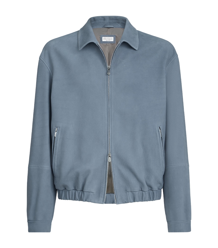 Brunello Cucinelli Mens Nubuck Leather Zip-Up Jacket Image 1