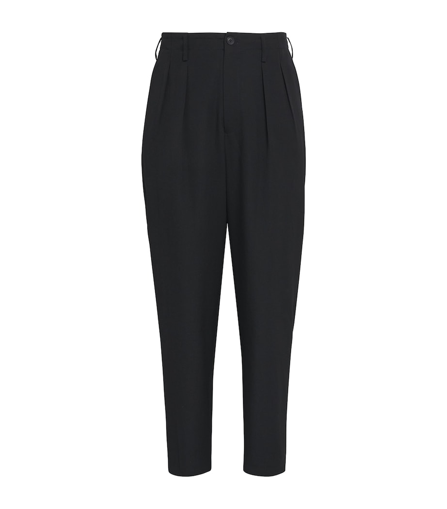 Yohji Yamamoto Mens Wool Pleated Straight Trousers Black Image 1