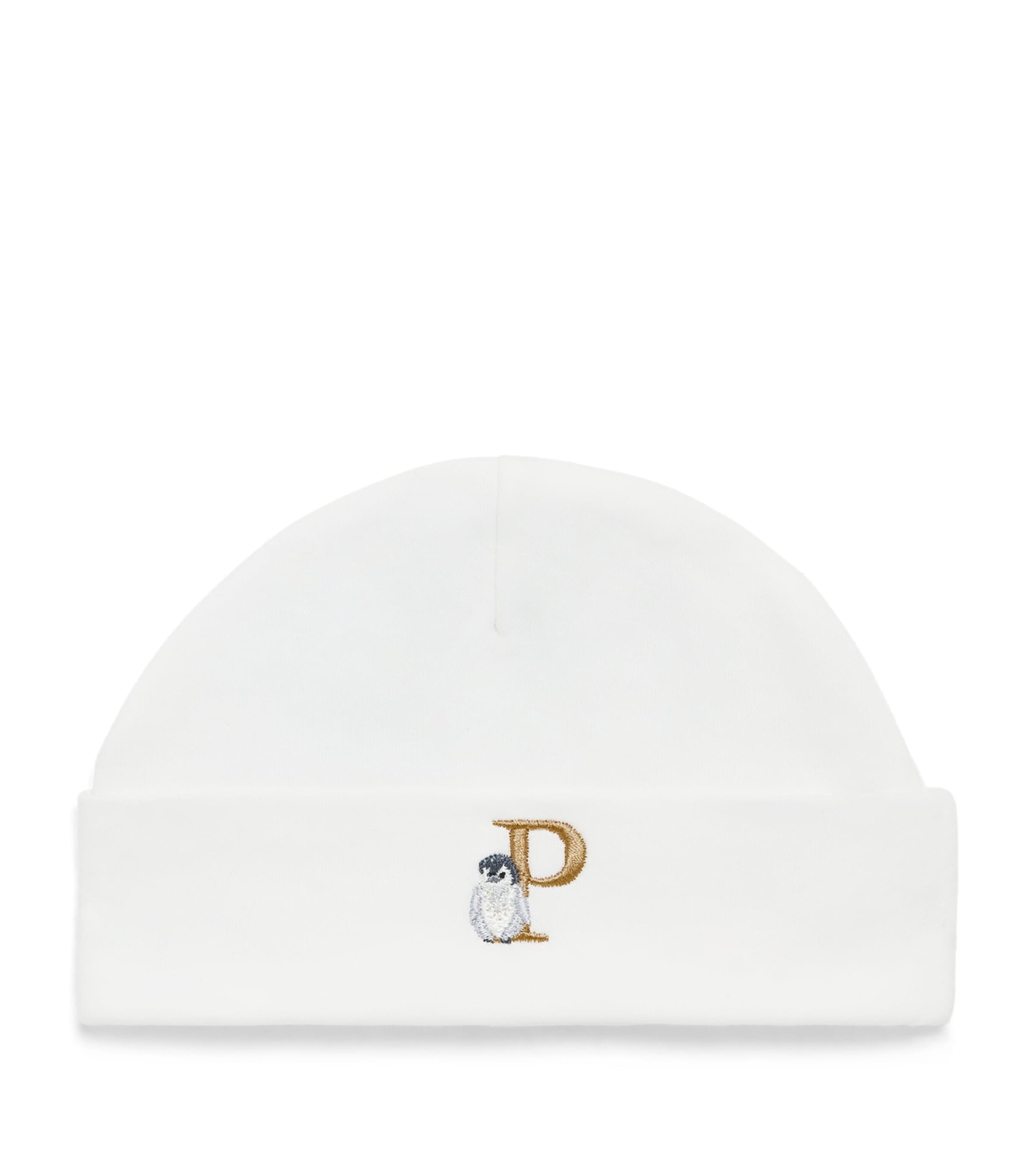 PAINT MY DREAMS Cotton Embroidered ‘P’ Beanie White Image 1