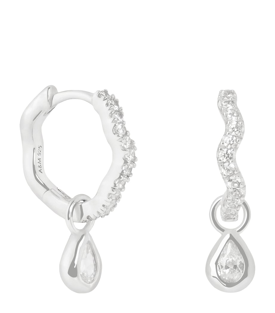 Astrid & Miyu Rhodium-Plated Sterling Silver and Cubic Zirconia Ripple Huggie Earrings Silver Image 1