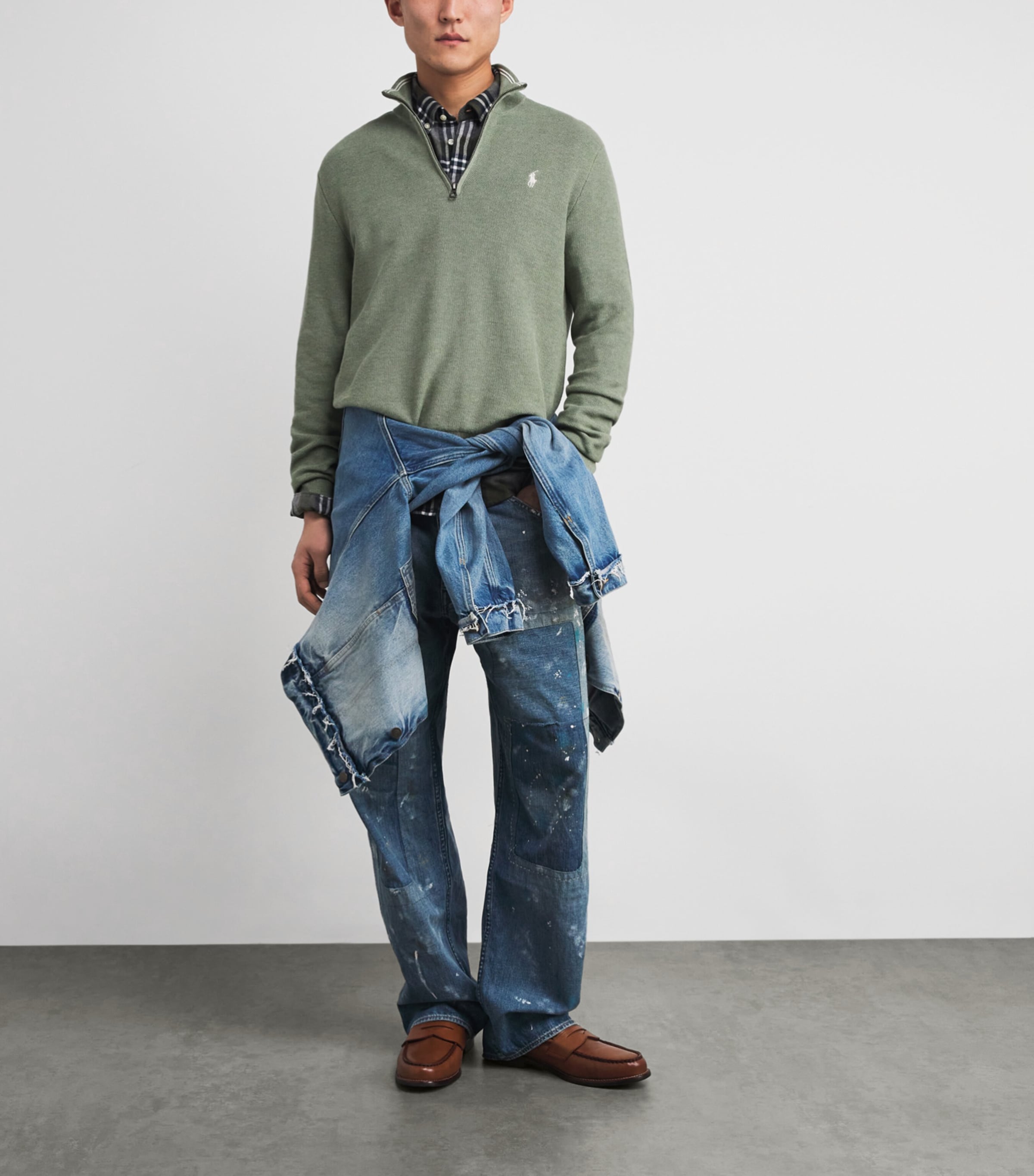 Cotton Quarter-Zip Sweatshirt GREEN HEATHER Image 2