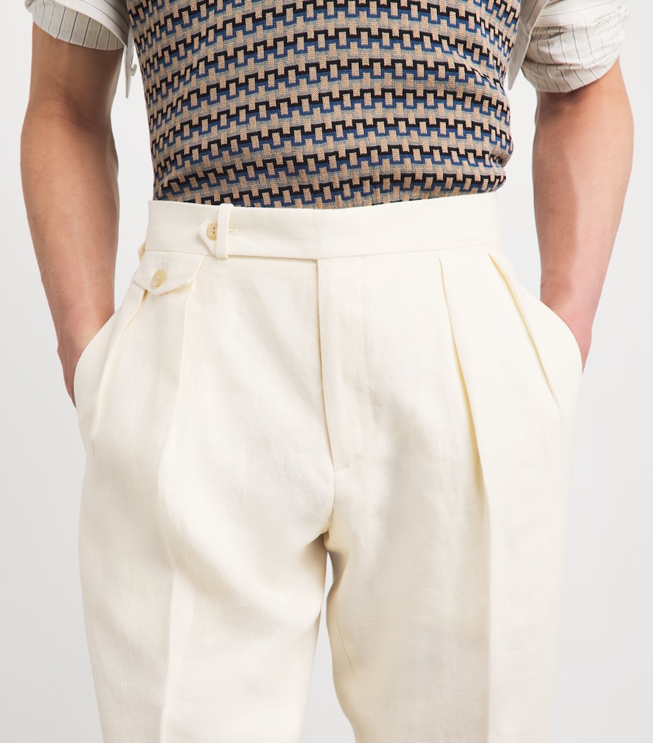 Polo Ralph Lauren Mens Pleated Linen Trousers Light Cream Image 3