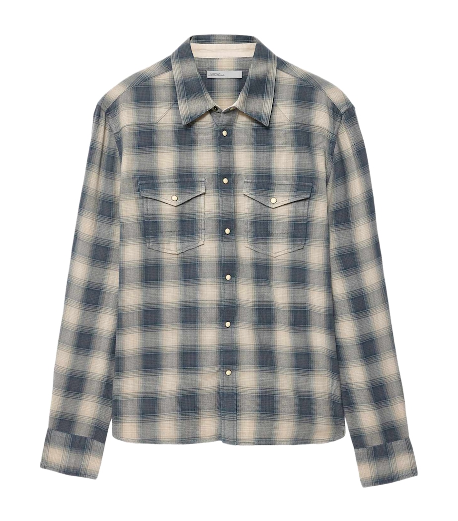 AllSaints Mens Organic Cotton Flannel Brook Shirt Blue Check Image 1