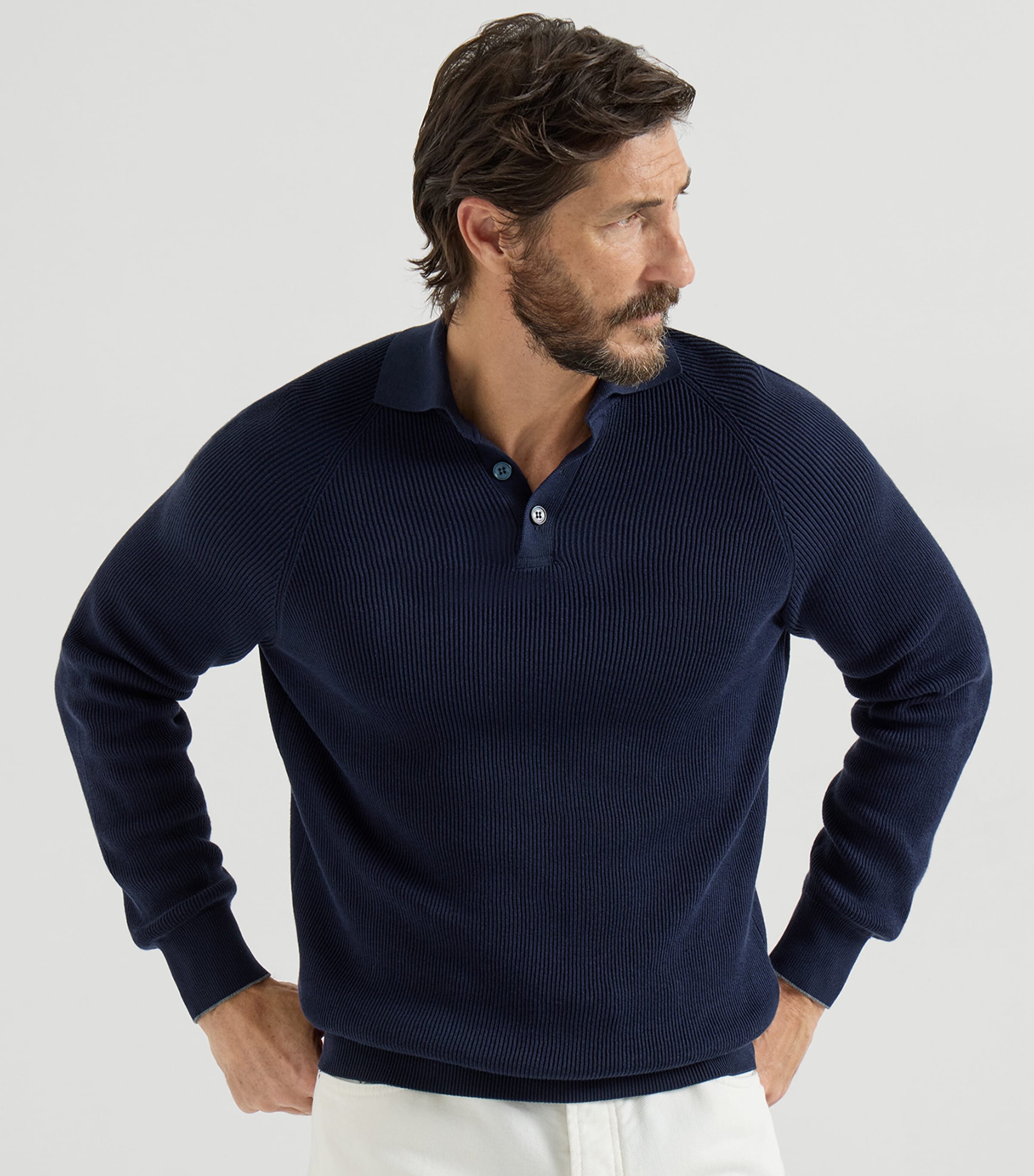 Brunello Cucinelli Mens Cotton Polo Sweater Image 2