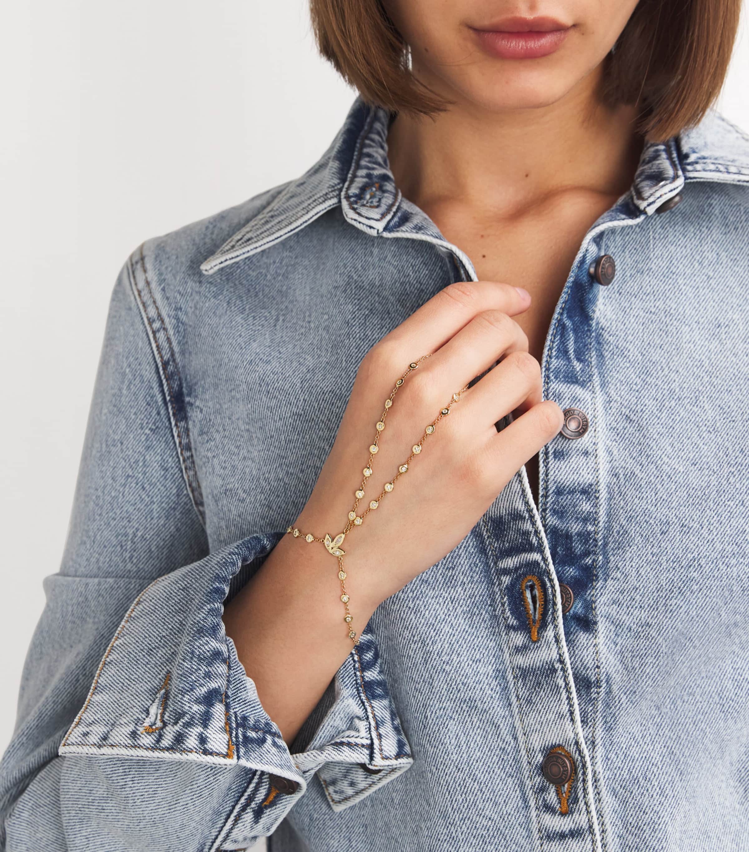 Yellow Gold and Diamond Marquise Blossom Finger Bracelet YELLOW GOLD Image 2