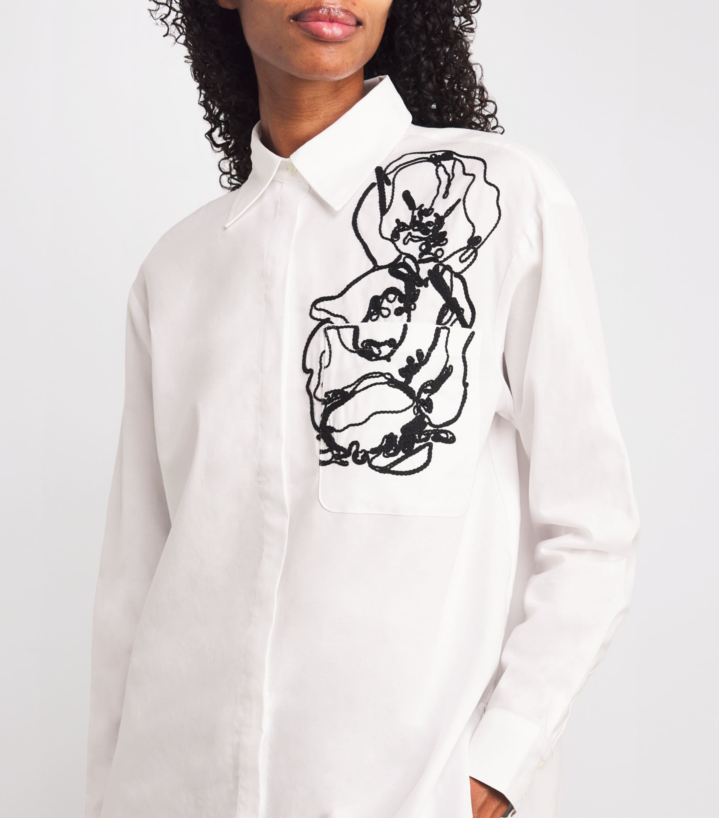 Embroidered Button-Down Shirt OPTICAL WHITE Image 6