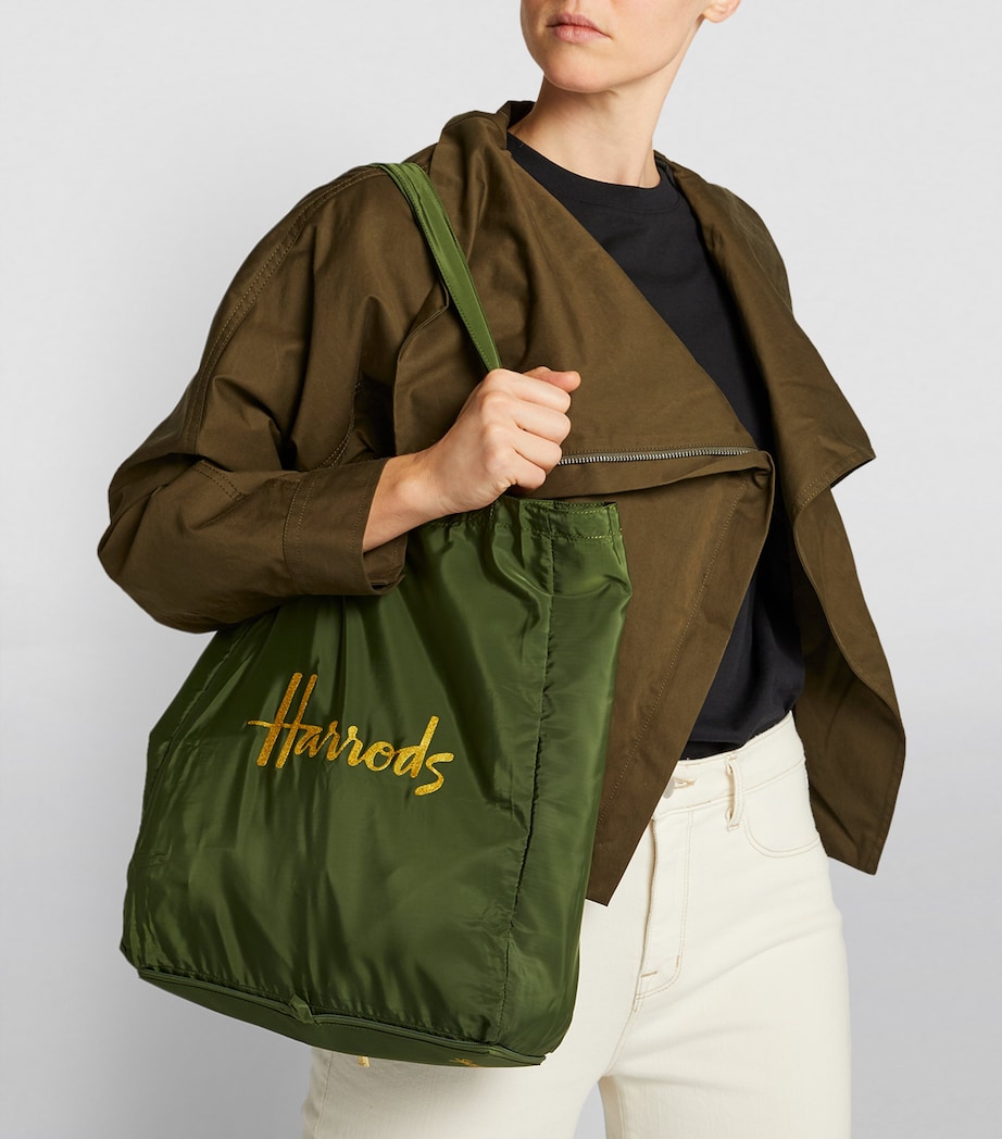 Harrods Recycled Logo Pocket Shopper Bag Green Image 8