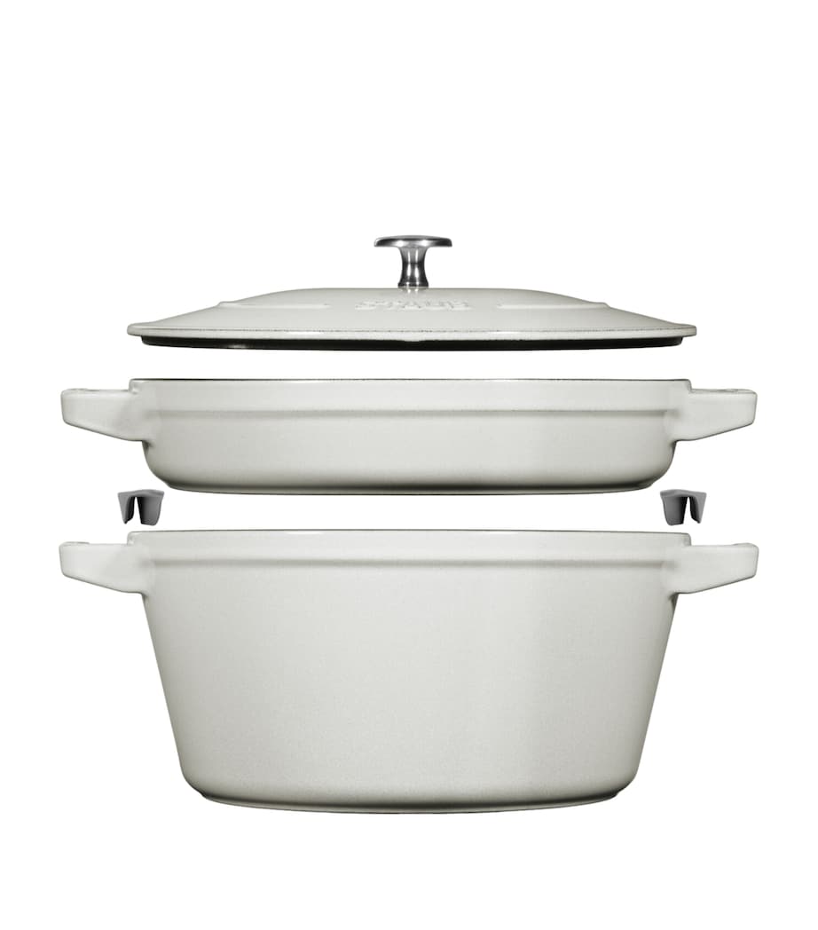 2-Piece Round Stackable Cocotte Set WHITE TRUFFLE Image 1