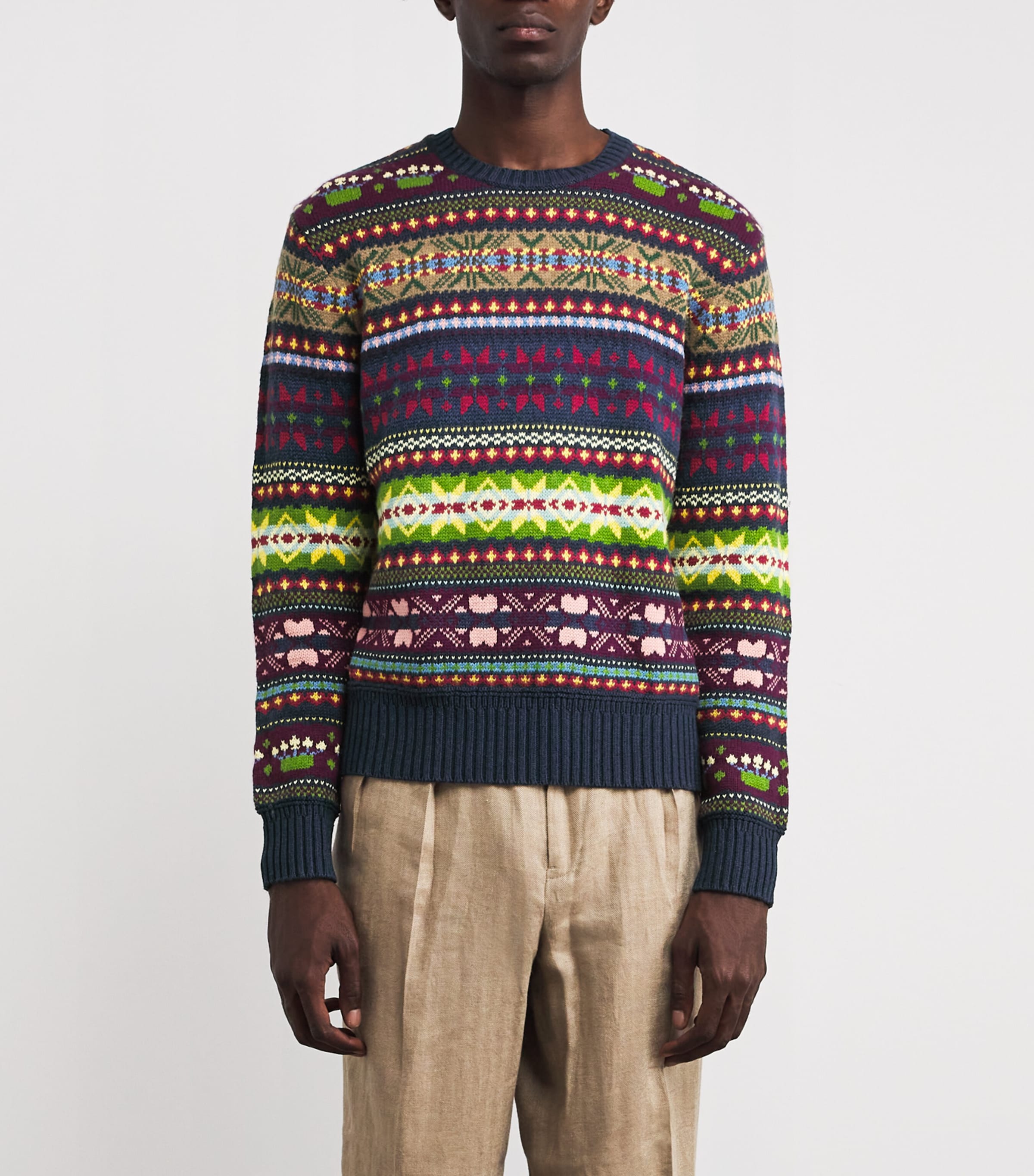 Polo Ralph Lauren Mens Cotton-Wool-Linen Aztec Sweater Blue Image 3