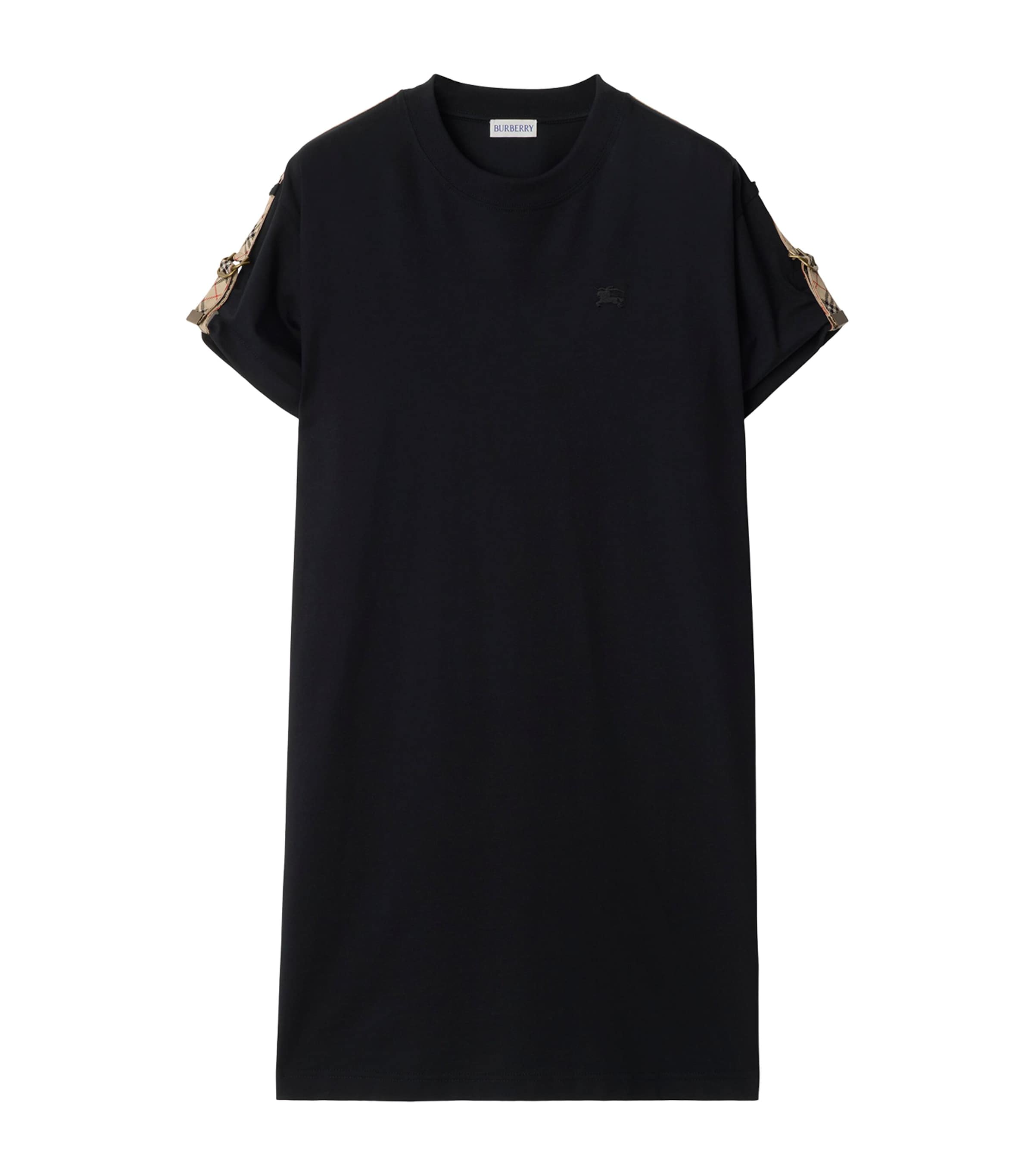 Cotton Check-Trim Mini Dress BLACK Image 1