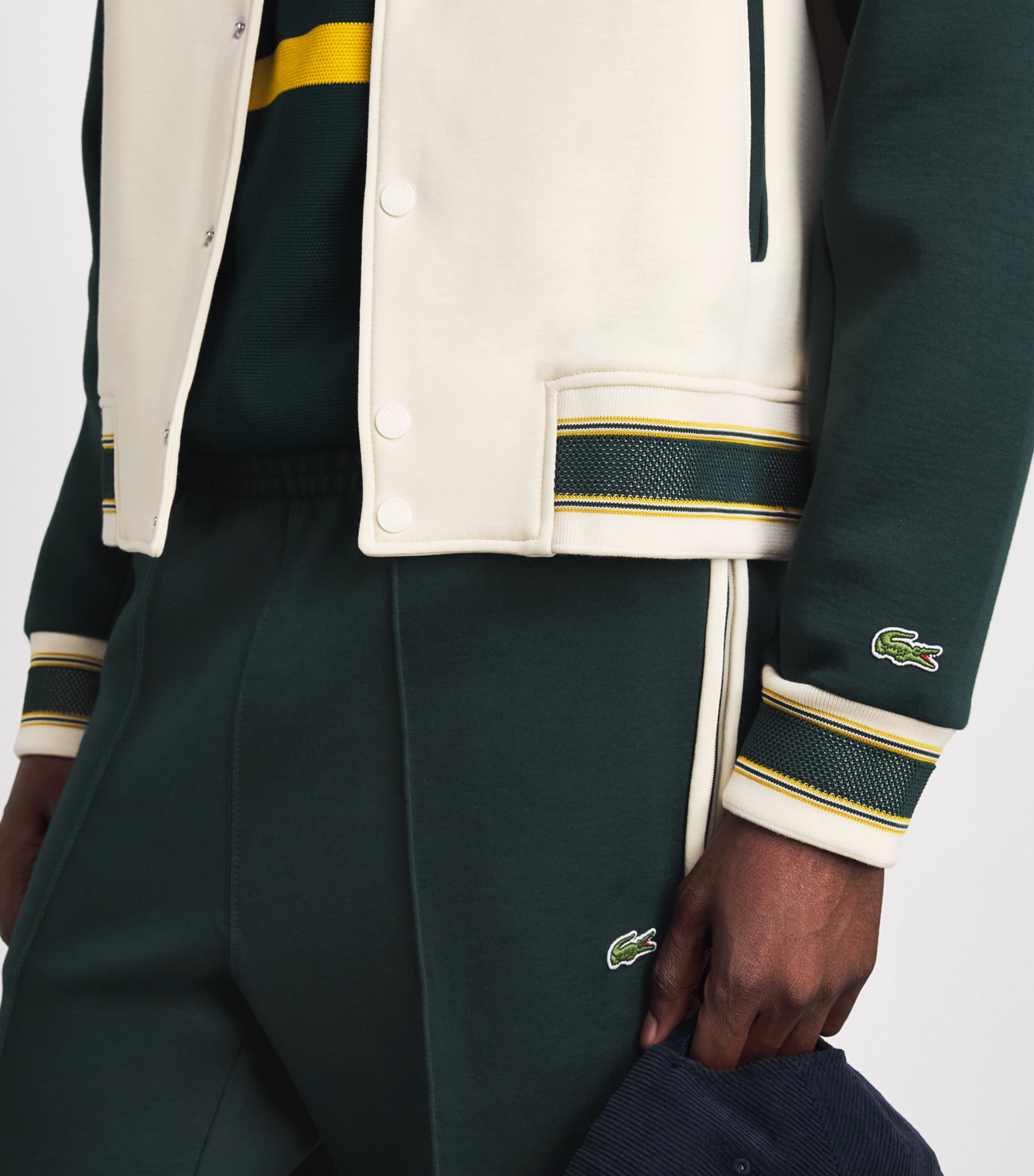 Lacoste Mens Cotton-Blend Varsity Jacket Naturel Clair Image 3