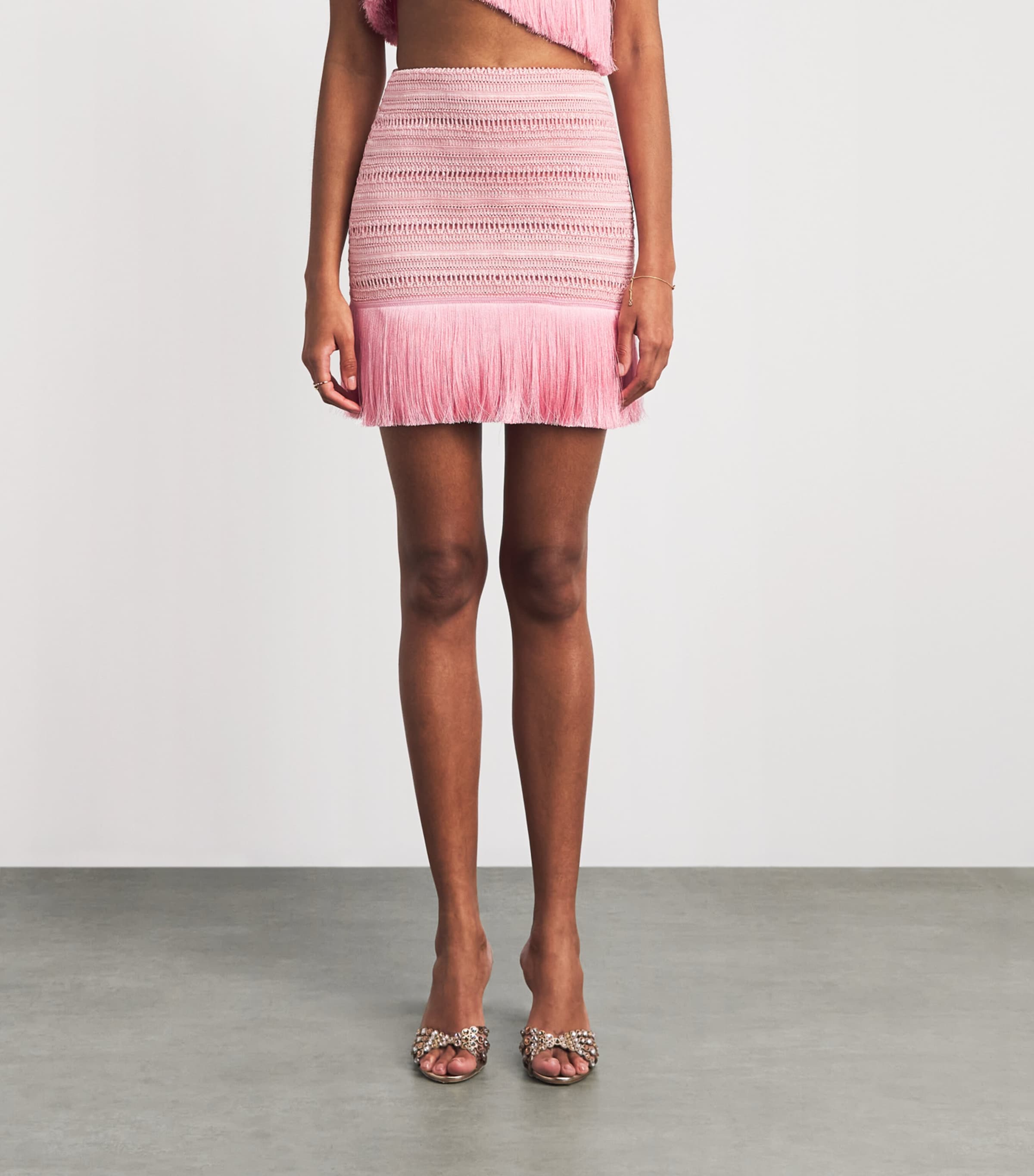 PatBO Womens Fringed Mini Skirt Pink Image 4