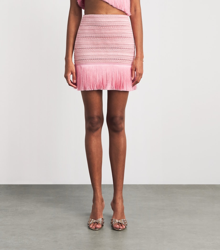 PatBO Womens Fringed Mini Skirt Pink Image 4
