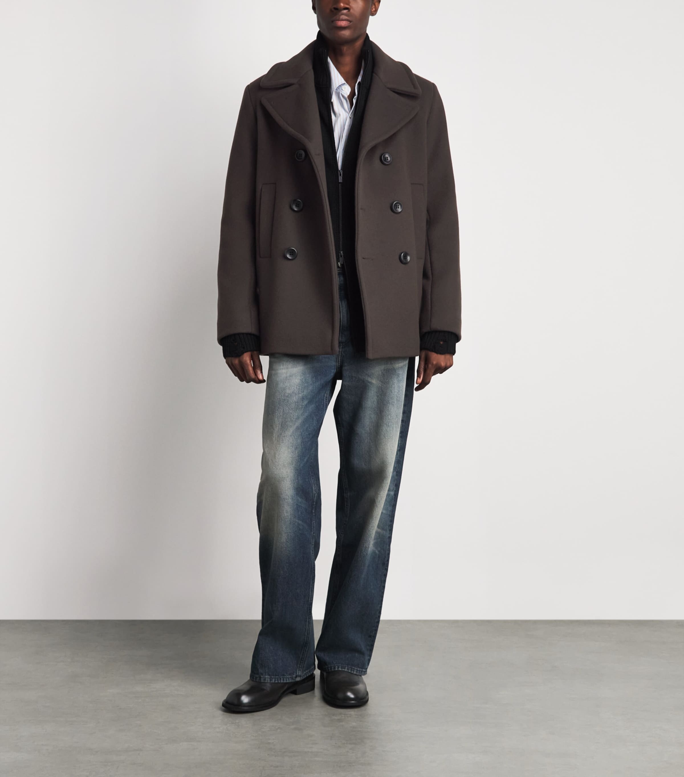 Sandro Paris Mens Wool-Blend Peacoat Taupe / Kaki Image 2