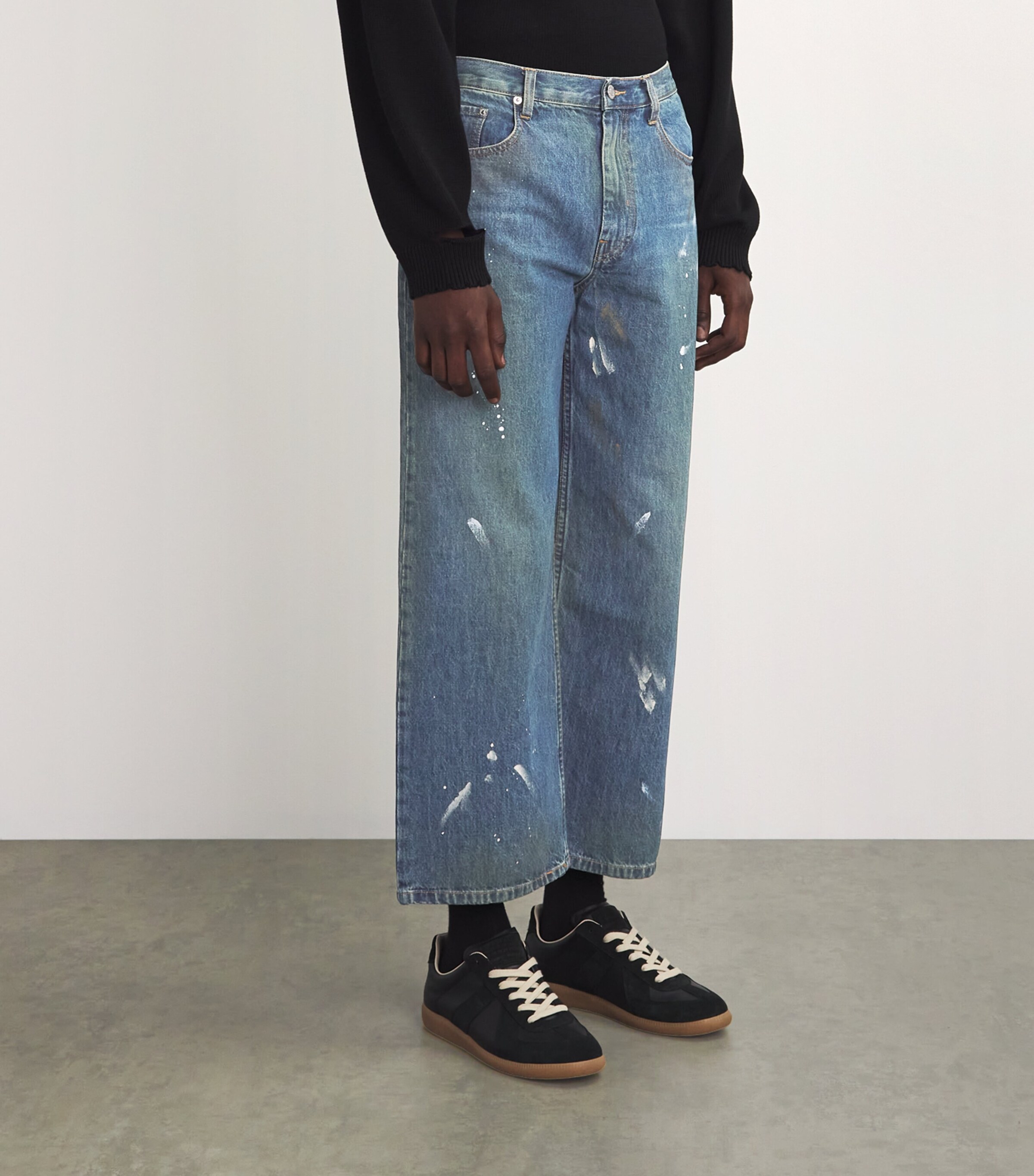 Helmut Lang Mens Ankle Snap Painted Jeans Mid Indigo Image 3