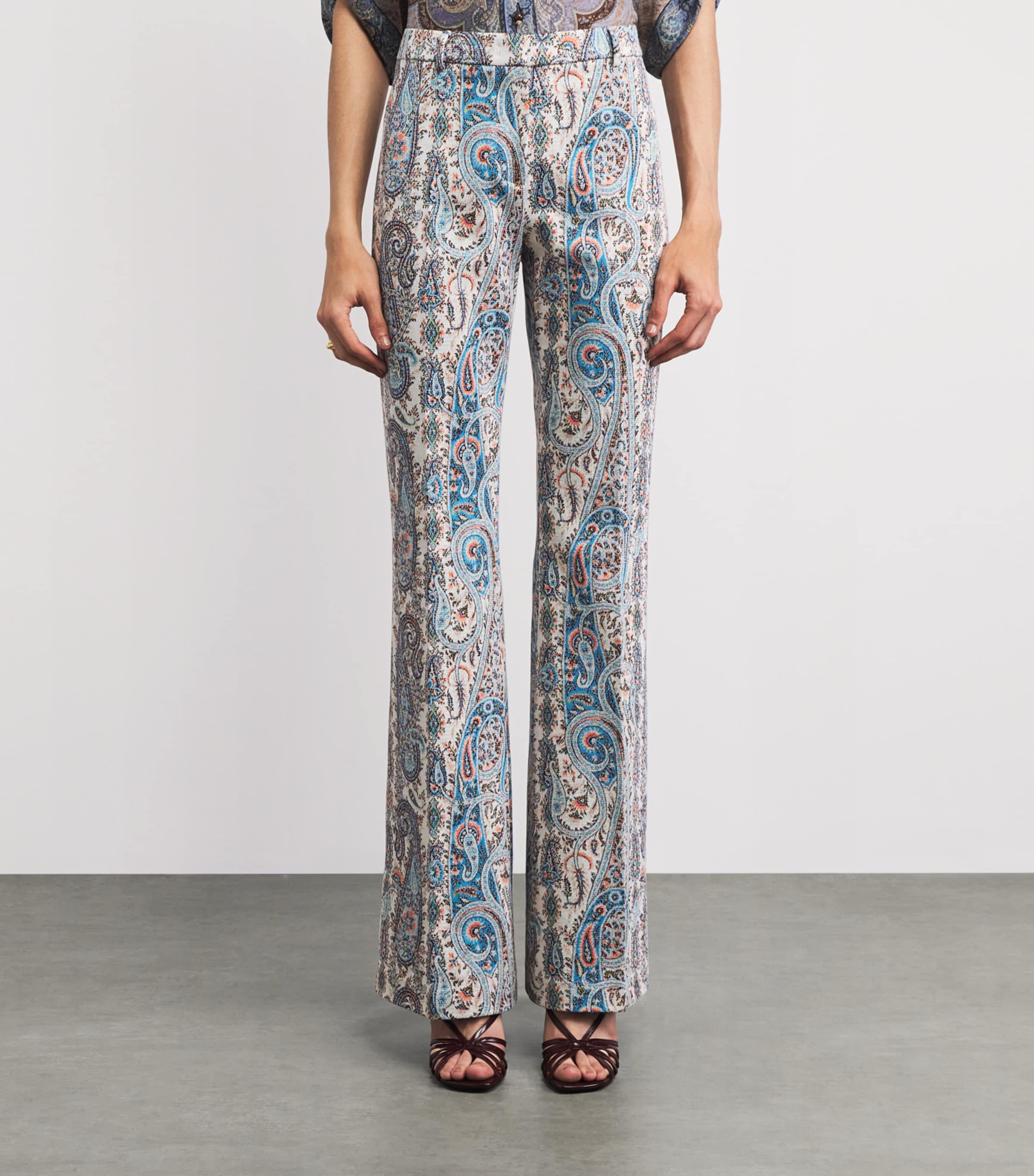 Etro Womens Knitted Paisley Flared Trousers Multi Blu Base Image 4