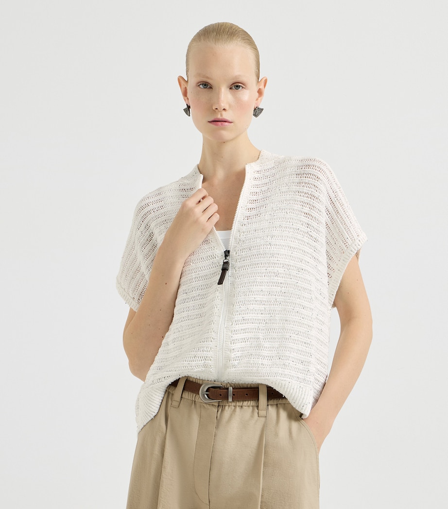 Brunello Cucinelli Womens Linen-Blend Cardigan Vest Image 3